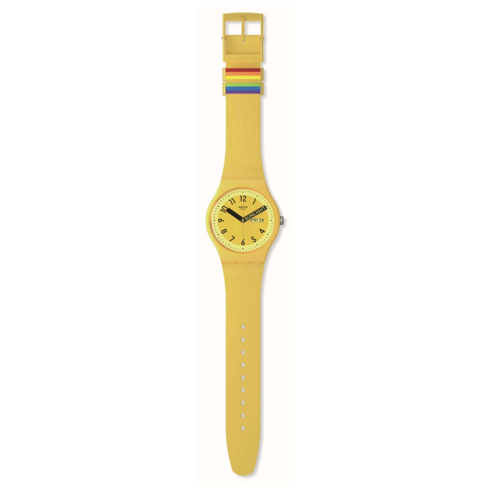 Swatch Pride 'Proudly Yellow' Quarz Gelbes Zifferblatt Uhr SO29J702