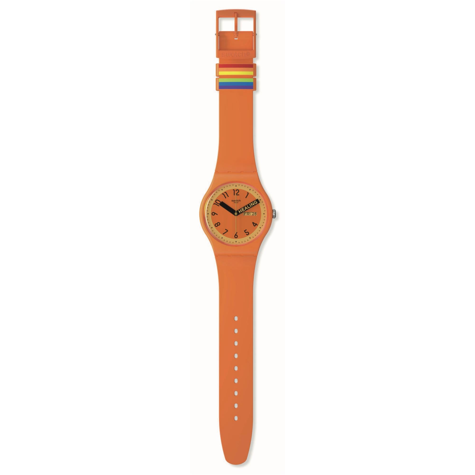 Swatch Pride 'Proudly Orange' Quarz Oranges Zifferblatt Uhr SO29O700