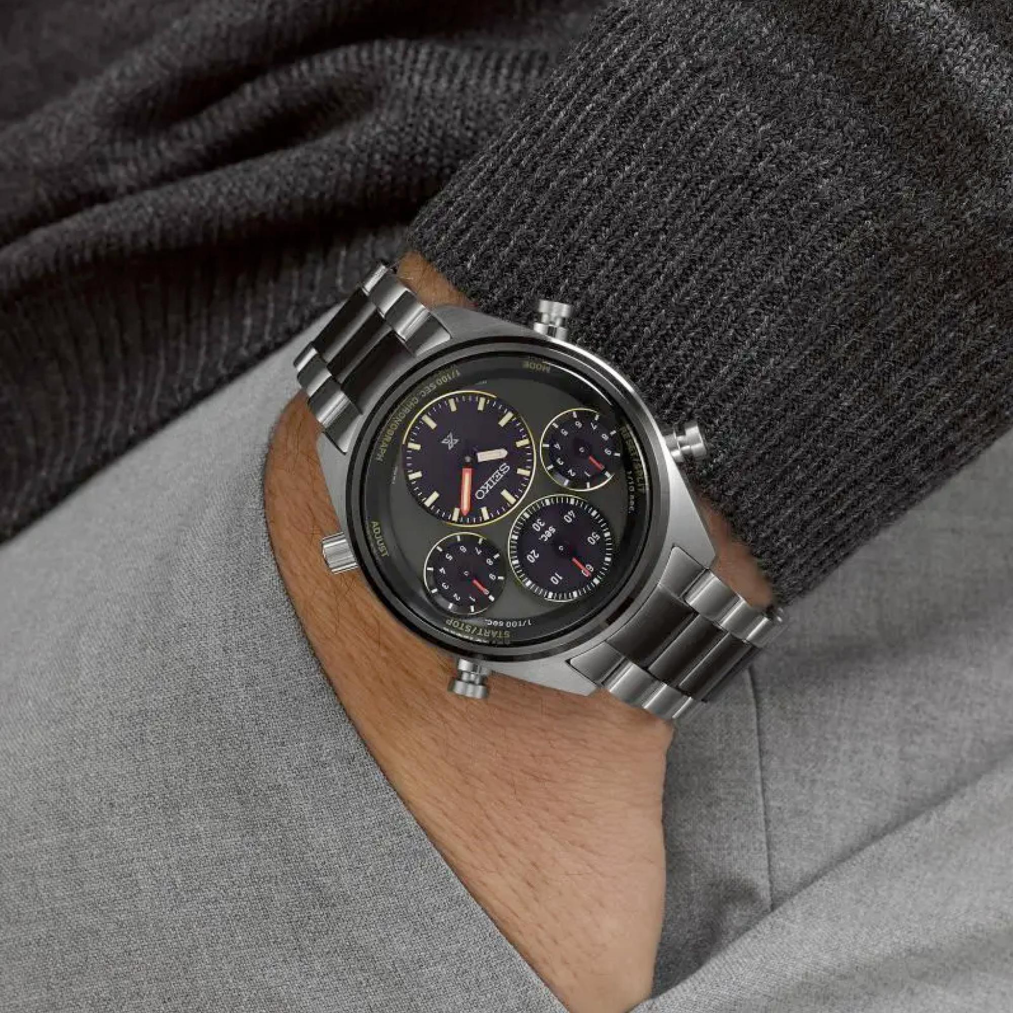 Seiko Prospex Speedtimer One-Hundredth of a Second Khaki Stripe Solar Chronograph 40th Anniversary Limited Edition Multicoloured Dial Men's Watch SFJ005P1