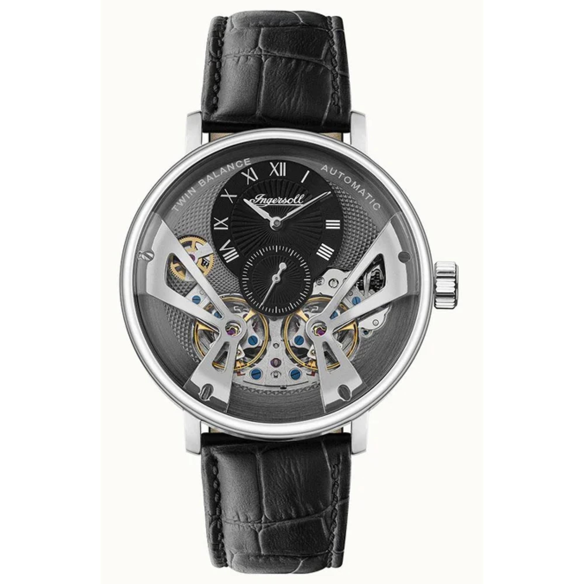 Ingersoll The Tennessee 1892 Automatik Herren Uhr Graues Zifferblatt Schwarzes Lederarmband I13103