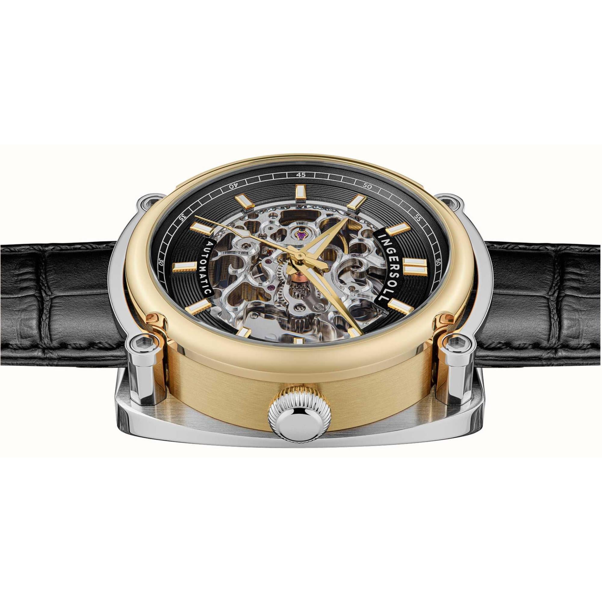 Ingersoll The Michigan 1892 Automatik Schwarzes Zifferblatt Schwarzes Lederarmband Herren Uhr I13301