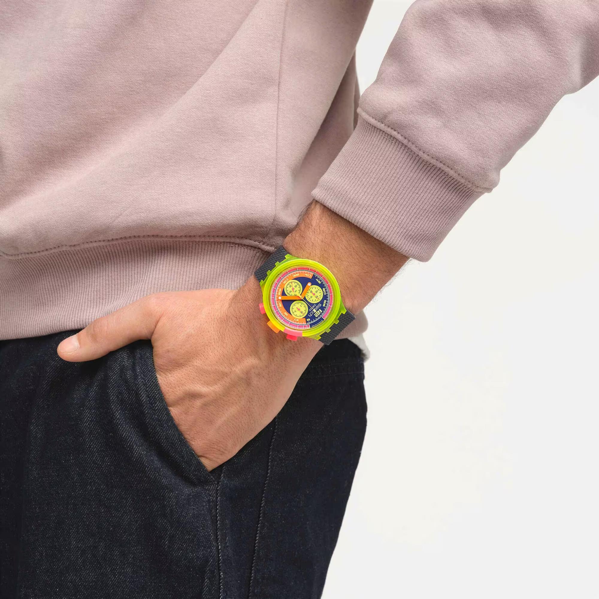 Swatch NEON TO THE MAX Black and Neon Watch SB06J100