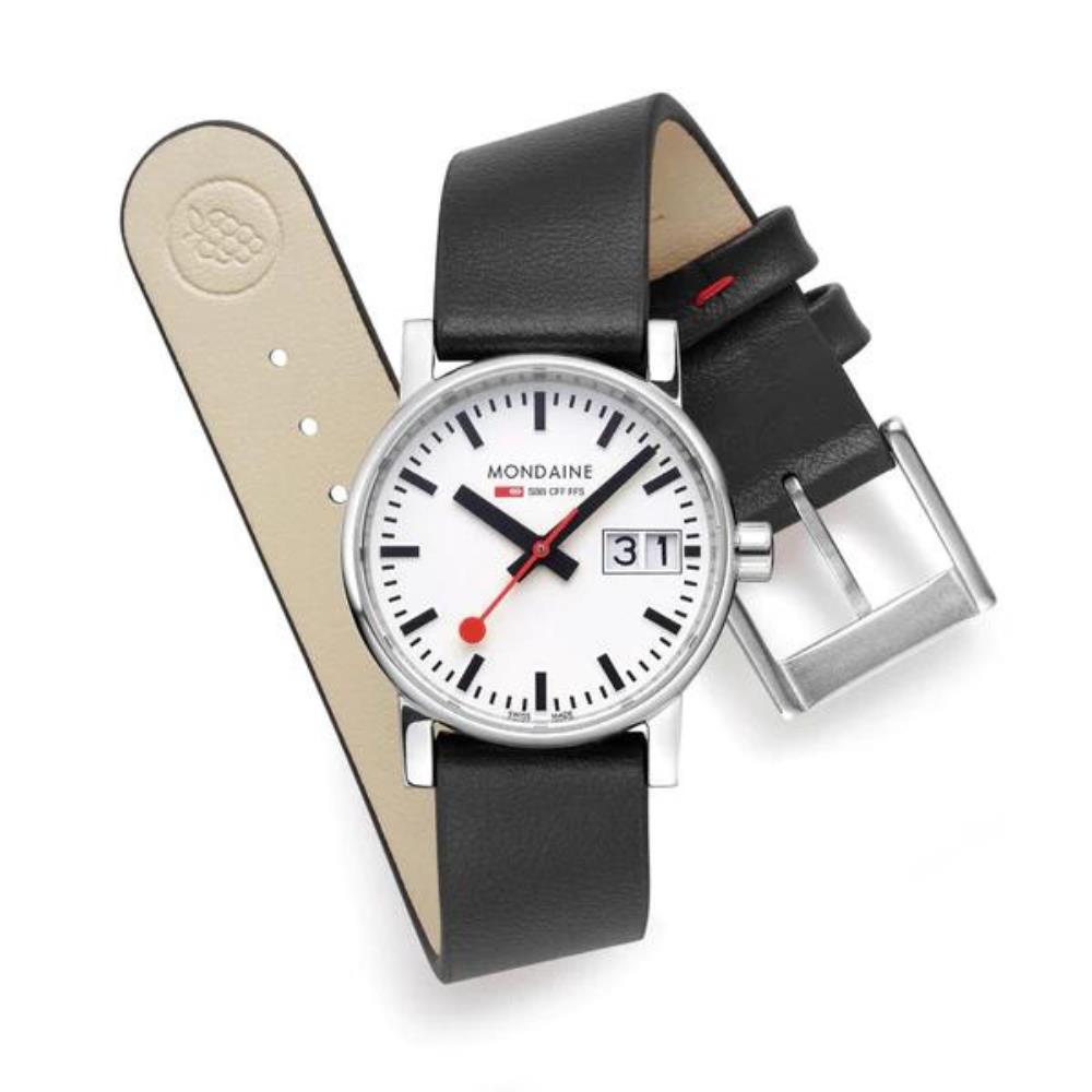 Mondaine Evo2 30mm Weißes Zifferblatt Leder Damen Quarz Uhr MSE.30210.LBV