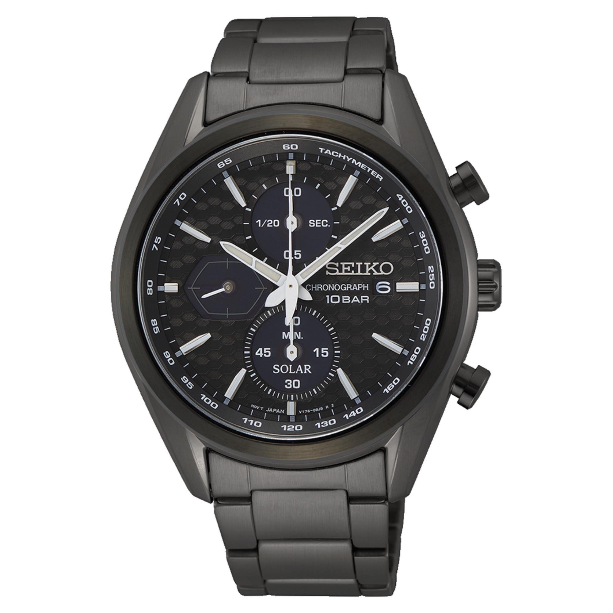 Seiko Conceptual 41,6 mm Solar Chronograph Schwarzes Zifferblatt Stahl Herren Quarz Uhr SSC773P1