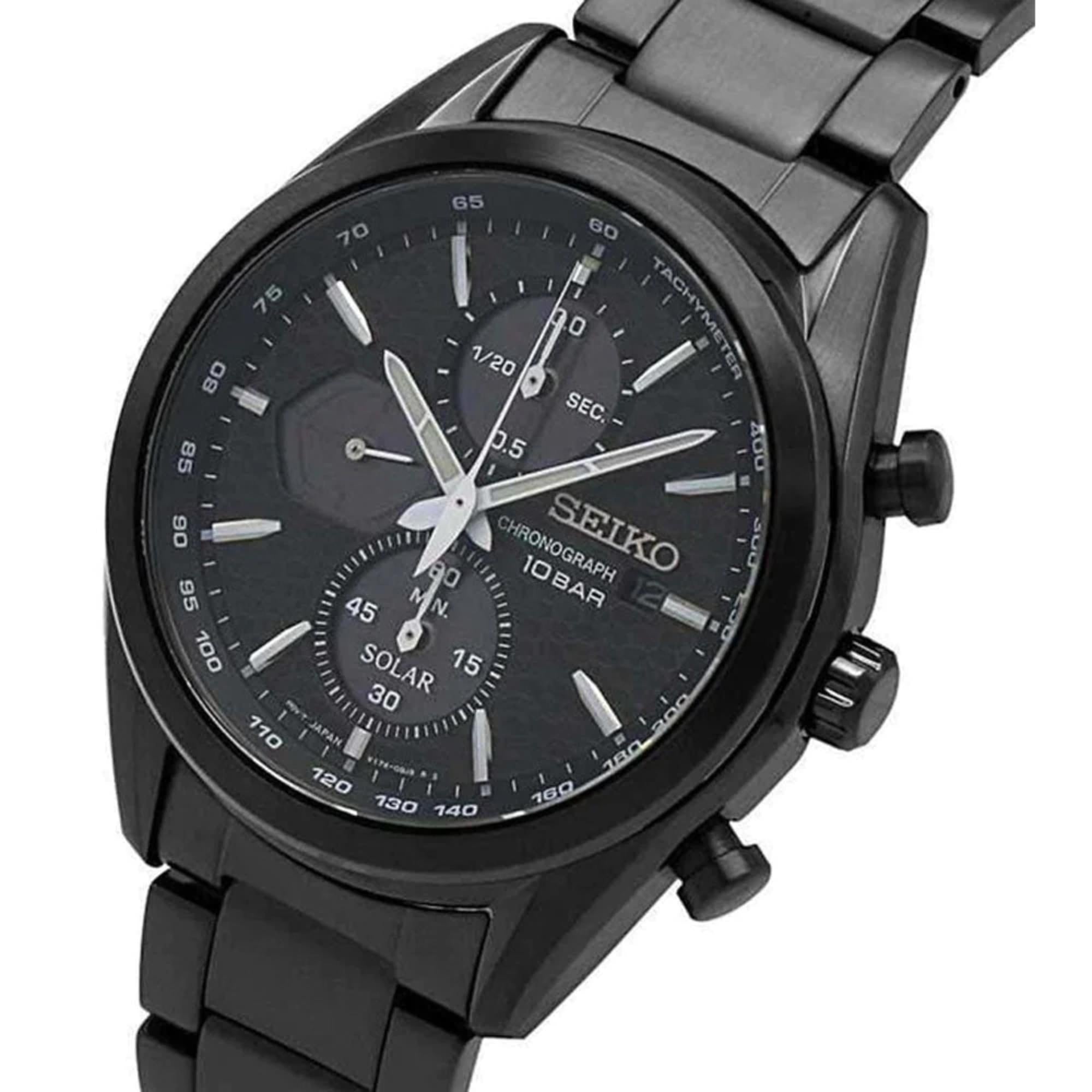 Seiko Conceptual 41,6 mm Solar Chronograph Schwarzes Zifferblatt Stahl Herren Quarz Uhr SSC773P1