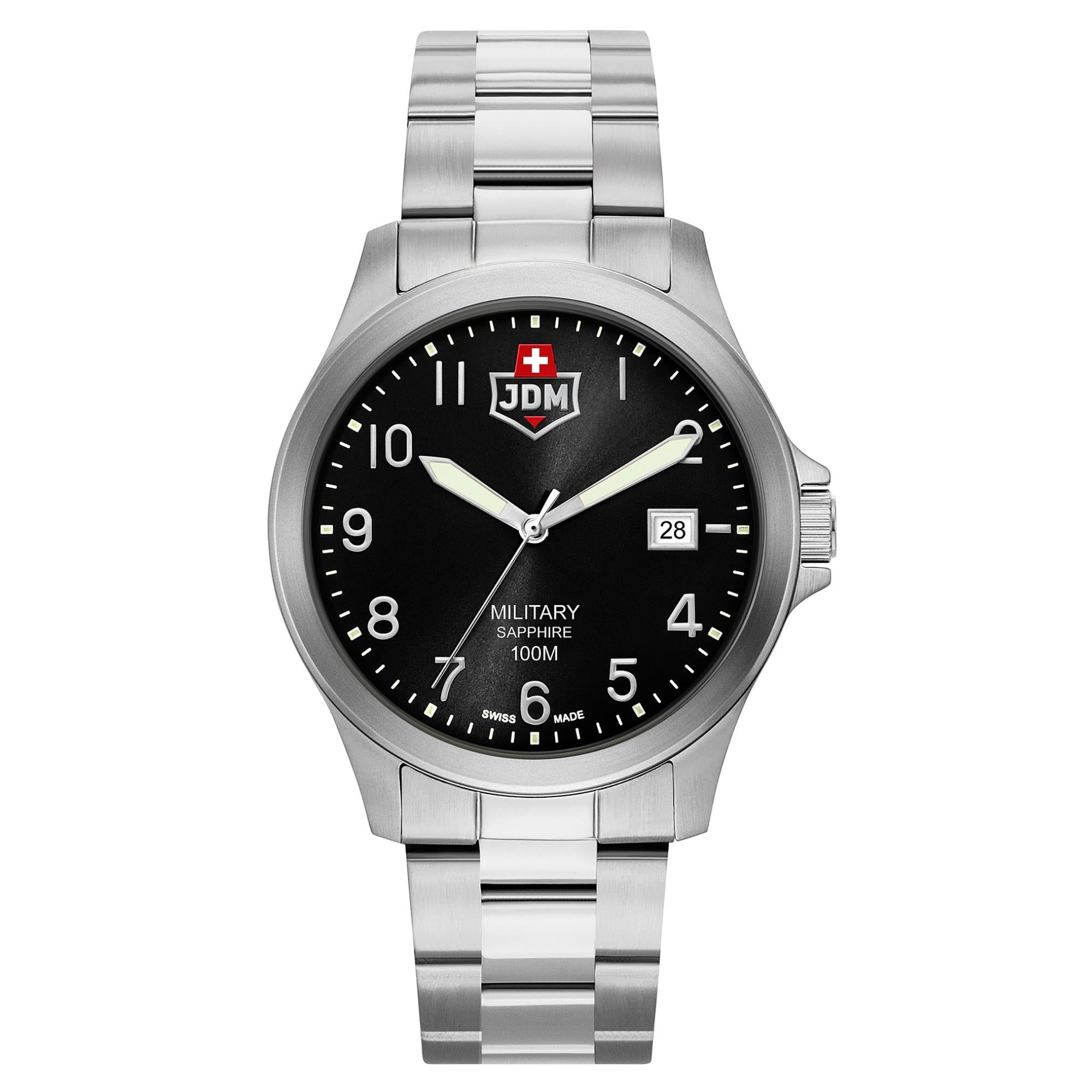 JDM Military Alpha I Black Dial Steel Bracelet Men's Watch JDM-WG001-09