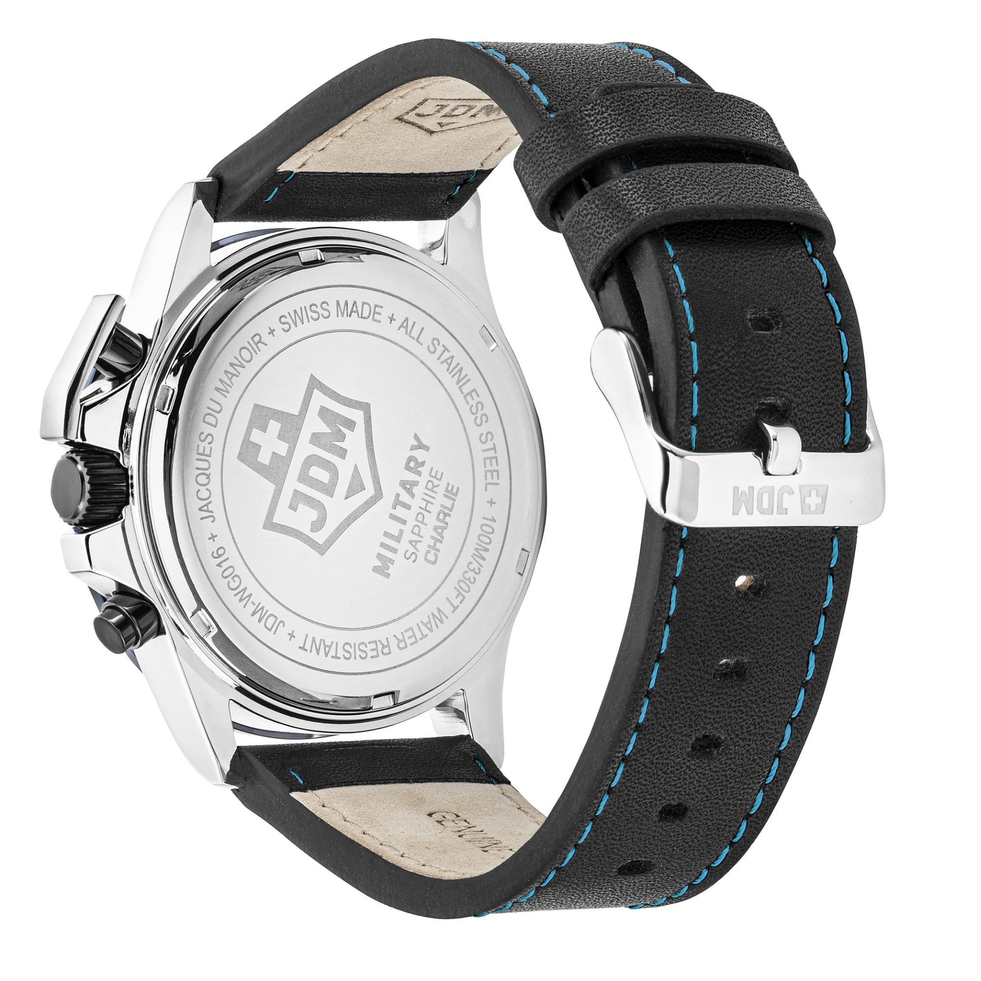 JDM Military Charlie Black Dial Black Stitched Leather Strap Men's Watch JDM-WG016-05