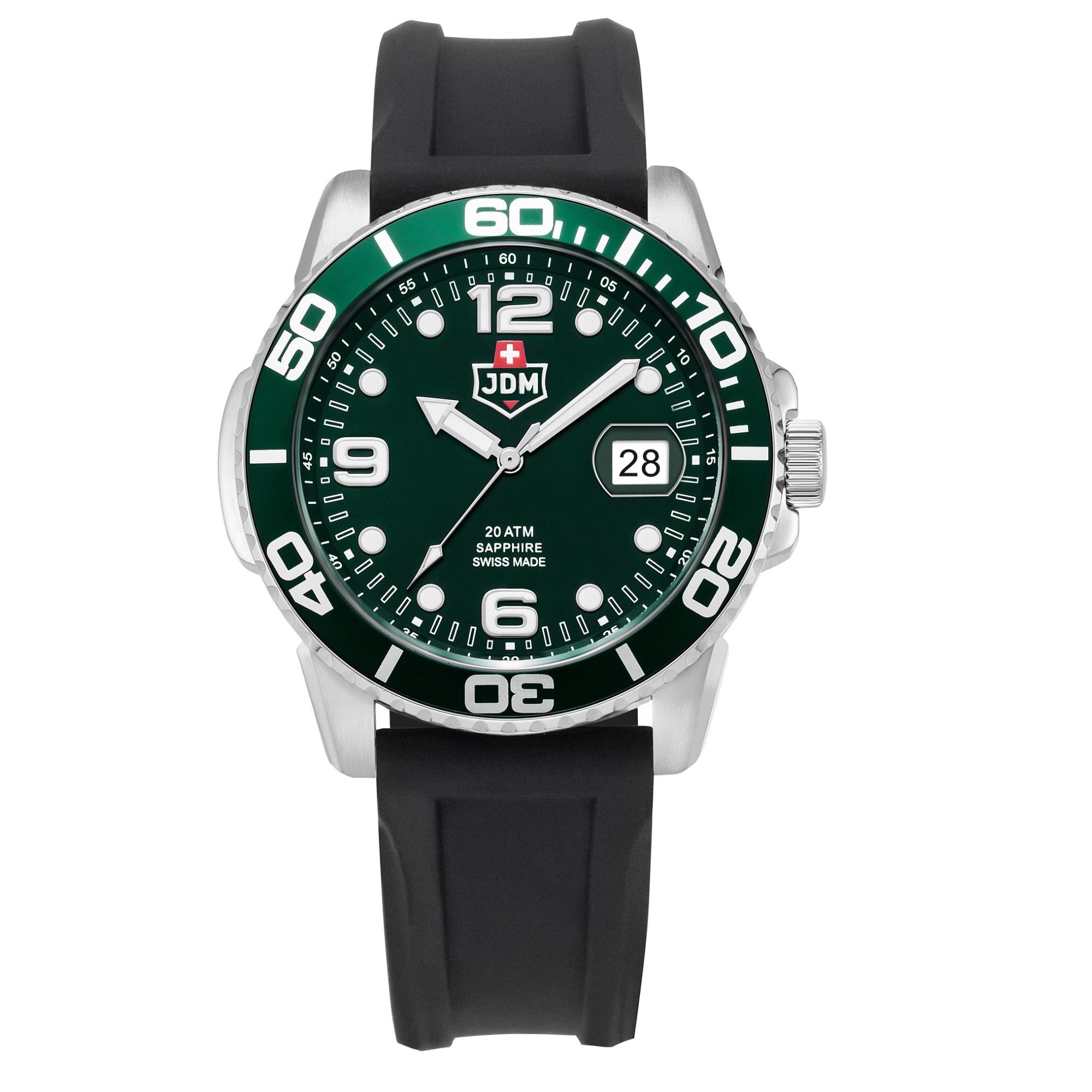 JDM Militär Mike Box-Set Grün Zifferblatt Stahlarmband mit zusätzlichem Schwarzem Silikonarmband Herren Uhr JDM-WG020-04