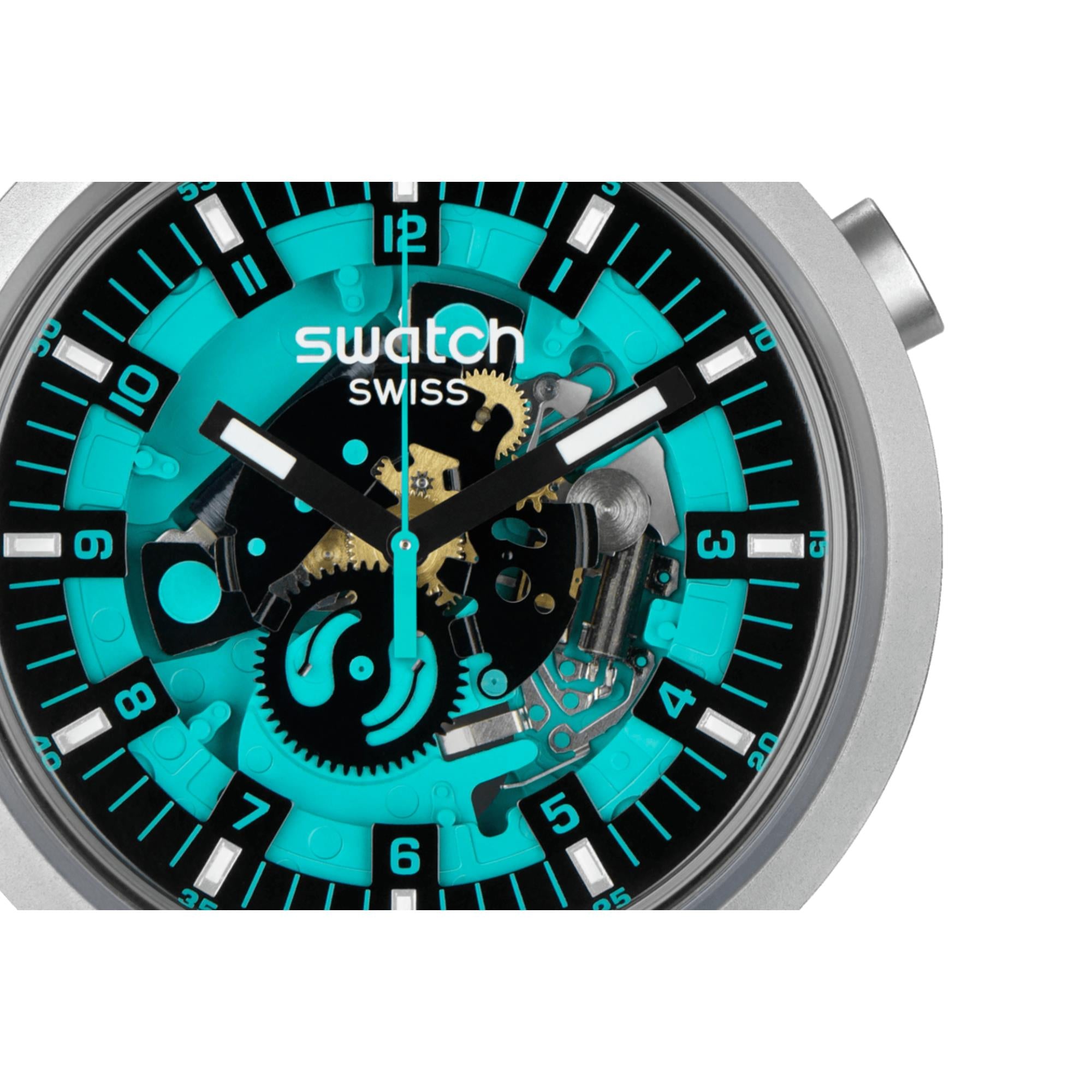 Swatch Big Bold Irony Minz Trim Quarz Türkis Zifferblatt Türkises Gummiarmband Unisex Uhr SB07S111