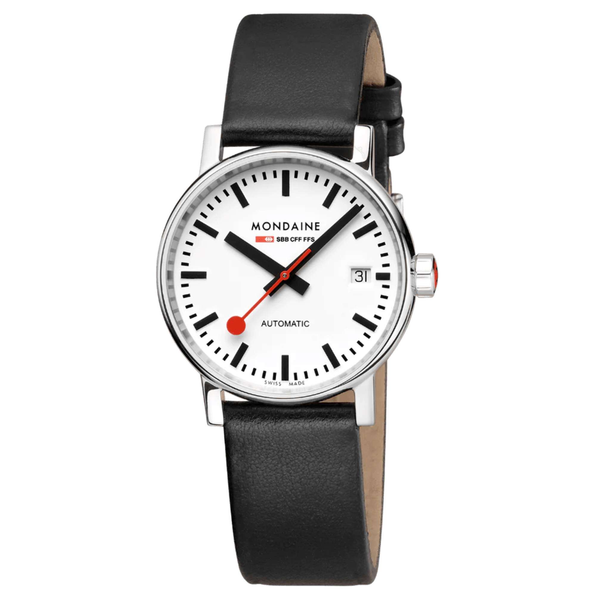 Mondaine Evo2 Automatic White Dial Black Leather Watch MSE.35610.LBV