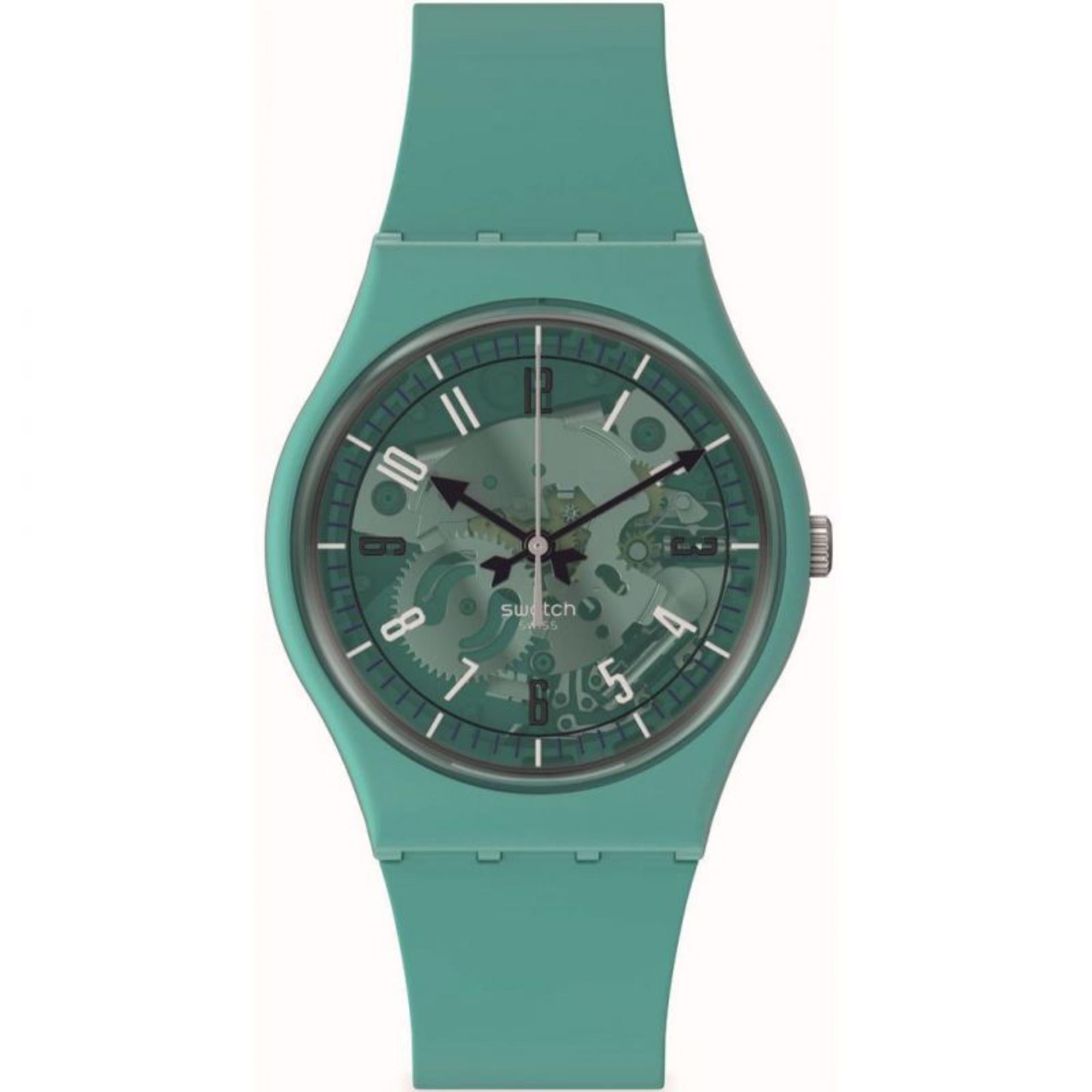 Swatch November Collection Photonic Turquoise Blue Skeleton Dial Silicone Watch SO28G108