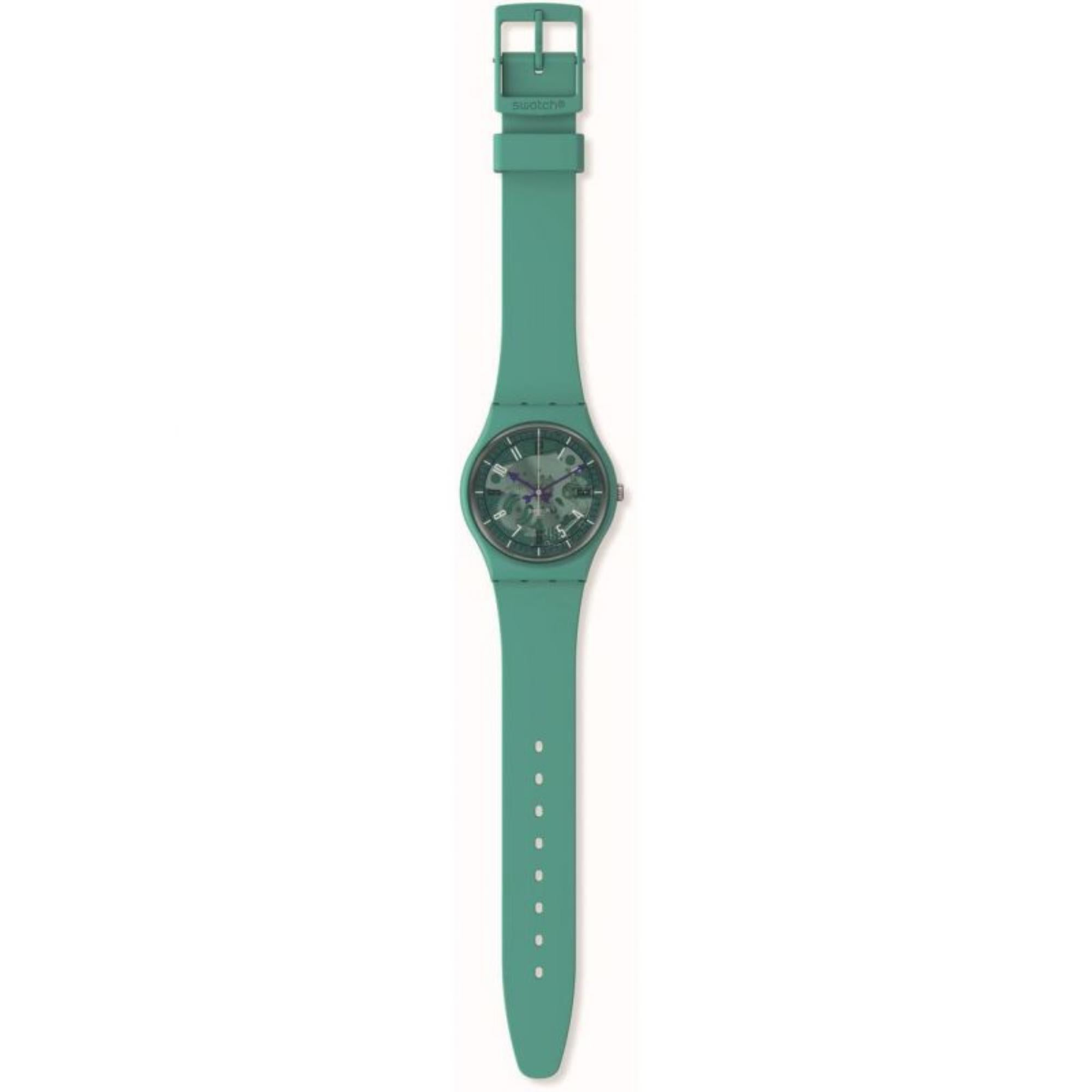 Swatch November Collection Photonic Turquoise Blue Skeleton Dial Silicone Watch SO28G108