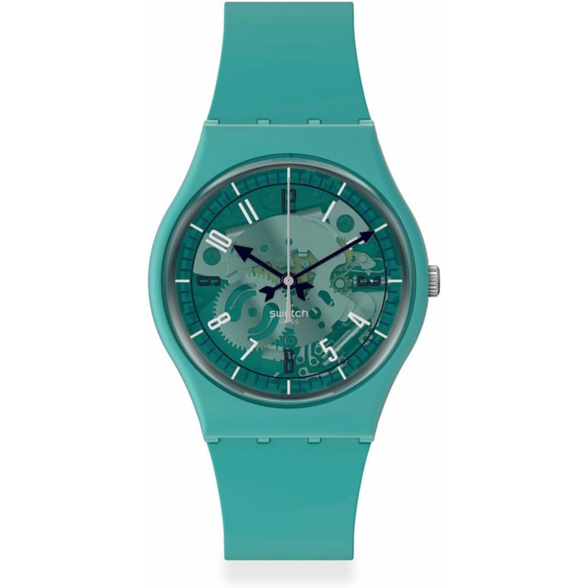 Swatch November Collection Photonic Turquoise Blue Skeleton Dial Silicone Watch SO28G108