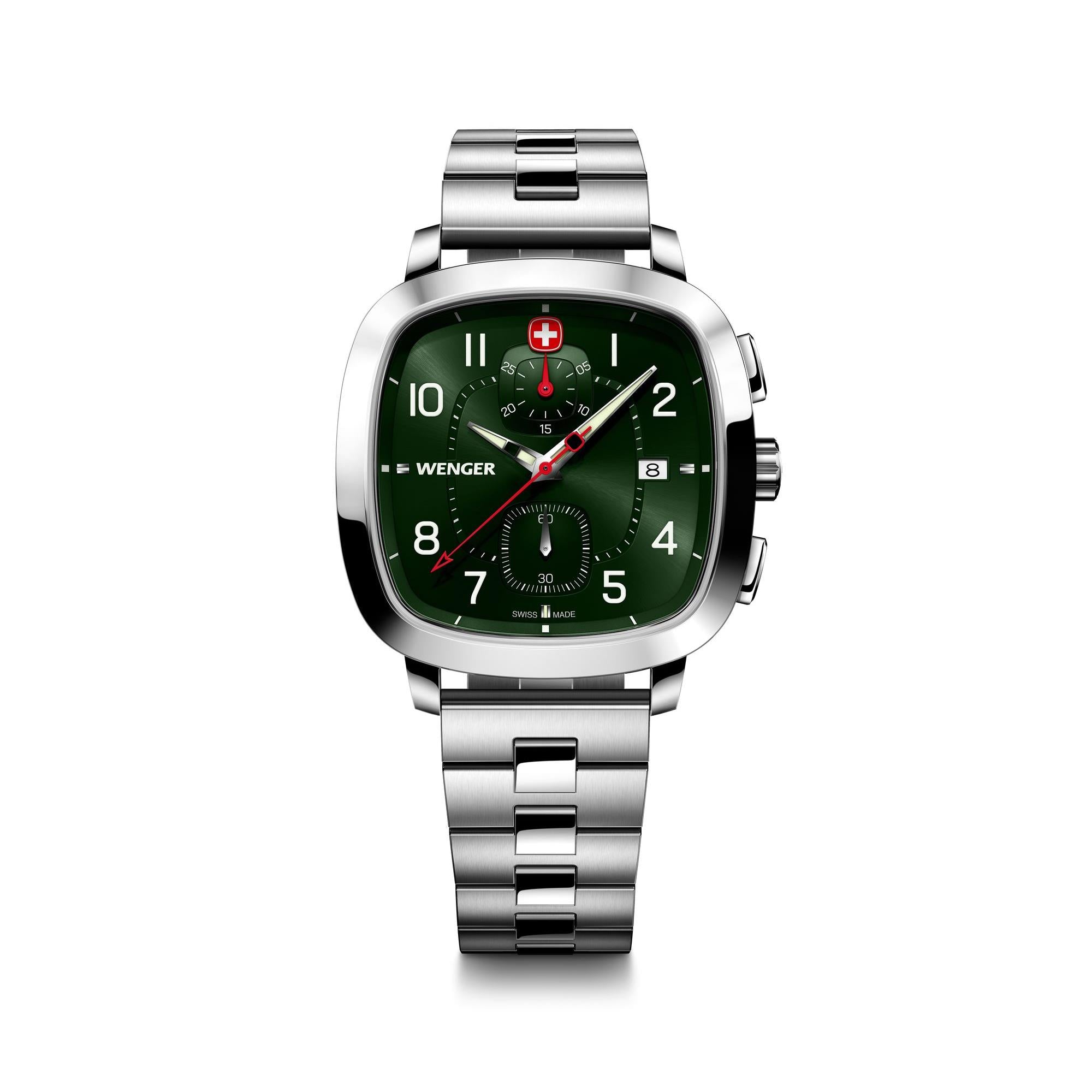 Wenger Vintage Sport Chrono Grünes Zifferblatt Edelstahlarmband Herren Uhr 01.1933.112