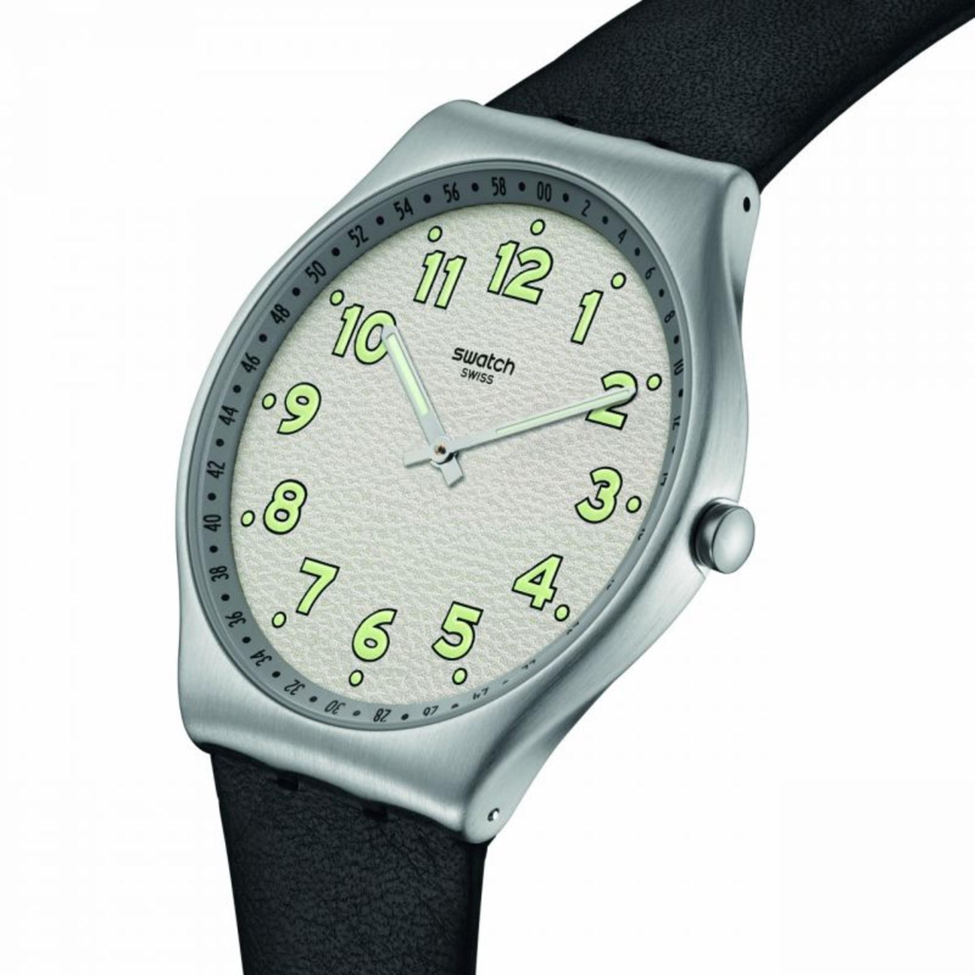 Swatch Black Hepcat Black Leather Strap White Dial Watch SS07S134
