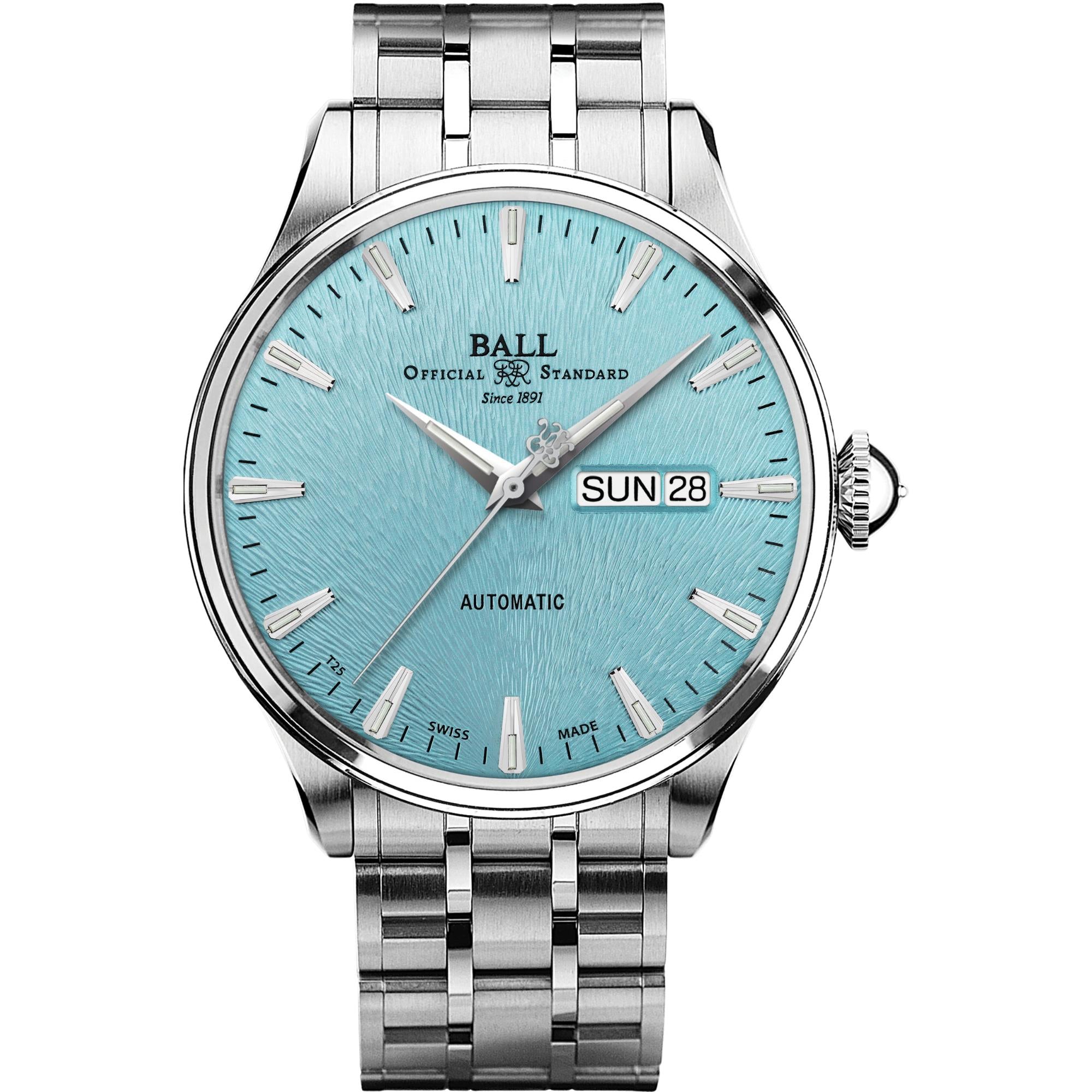 Ball Trainmaster Eternity Automatik Eisblaues Zifferblatt Edelstahlarmband Herren Uhr NM2080D-S2J-IBE