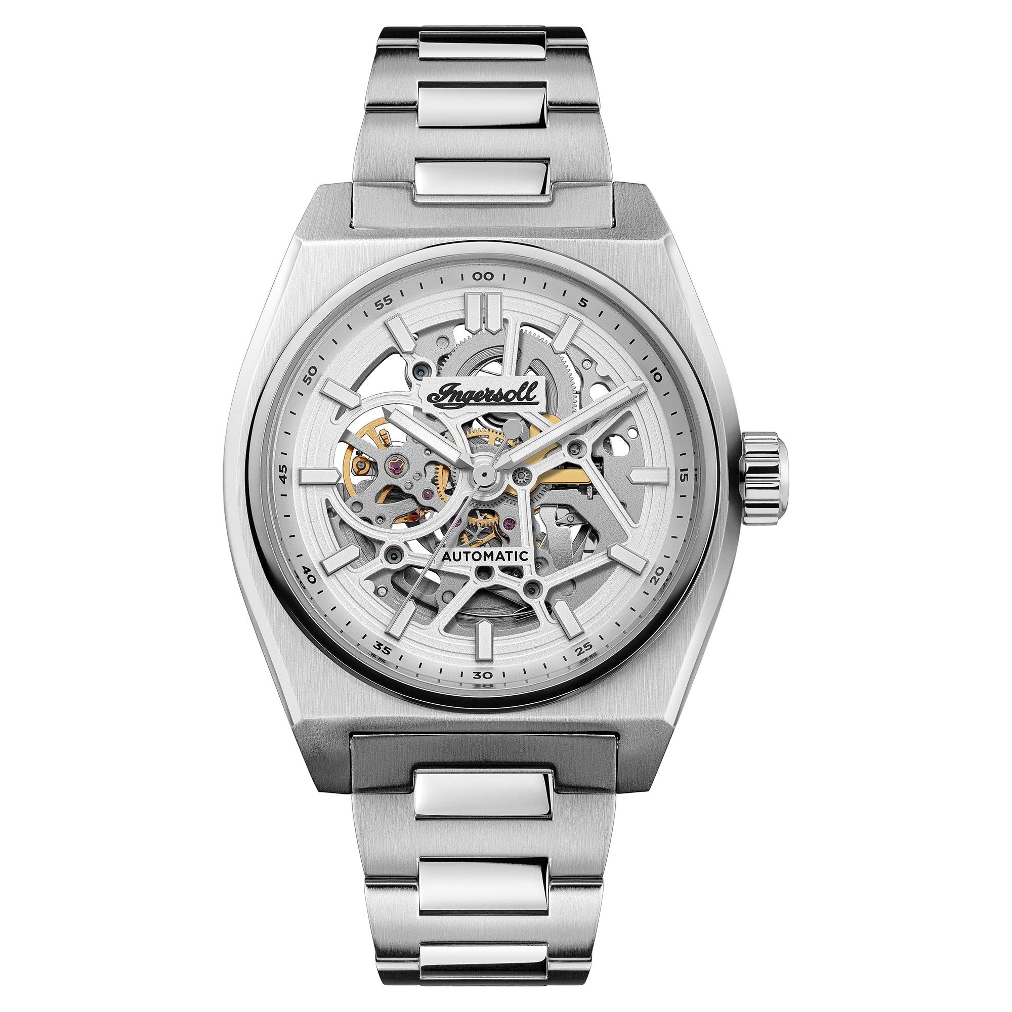 Ingersoll The Vert Automatik Silber Skelett Zifferblatt Edelstahl Armband Herren Uhr I14303