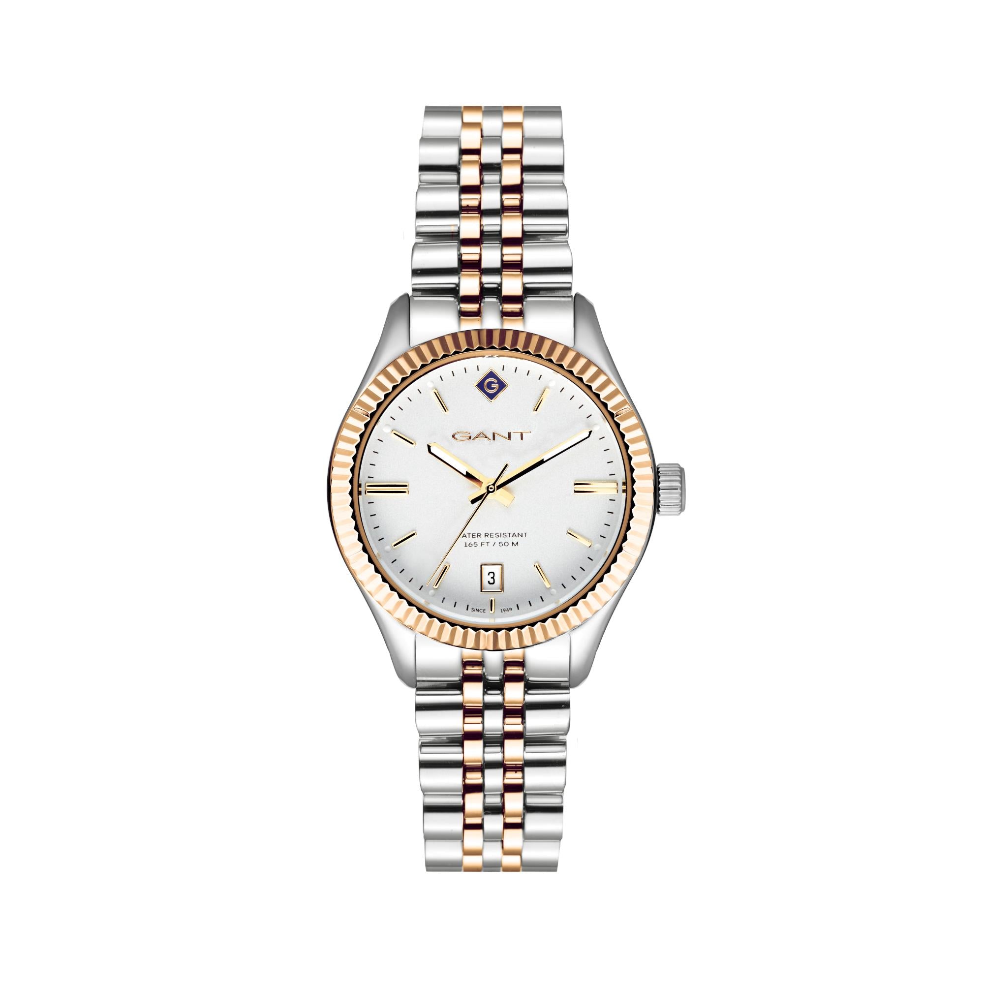 Gant Sussex Quarz Uhr mit silbernem Zifferblatt und zweifarbigem Edelstahlarmband für Damen G136009
