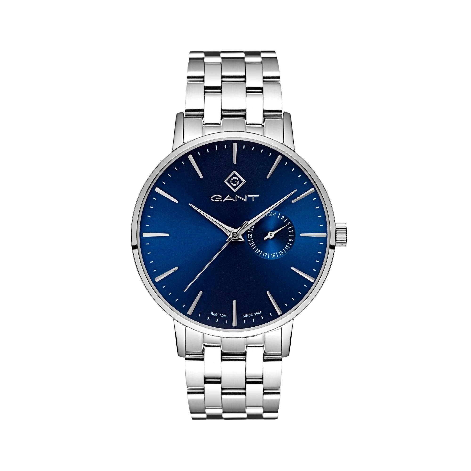 Gant Park Hill III Quarz Uhr mit blauem Zifferblatt und Edelstahlarmband für Herren G105004