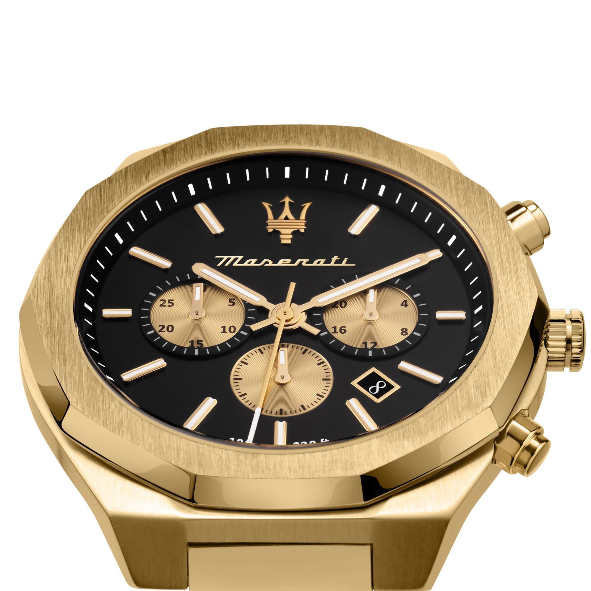 Maserati Stile Quartz Black Chronograph Dial Gold PVD Steel Bracelet Men's Watch R8873642001