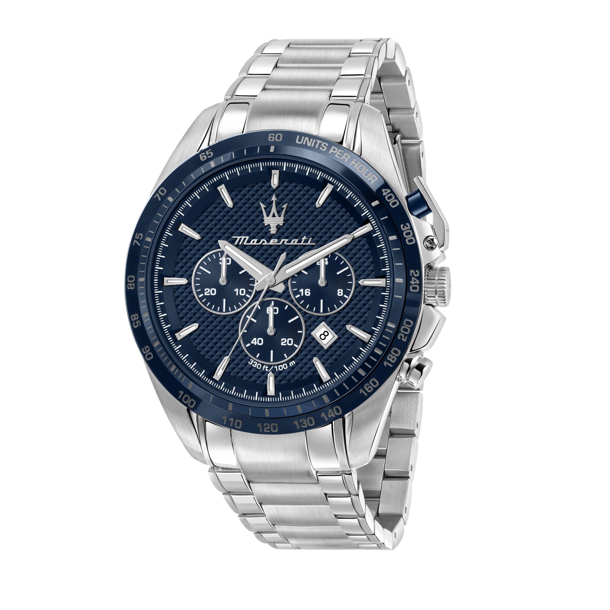 Maserati Traguardo Quarz Blau Chronograph Zifferblatt Stahlarmband Herren Uhr R8873612043
