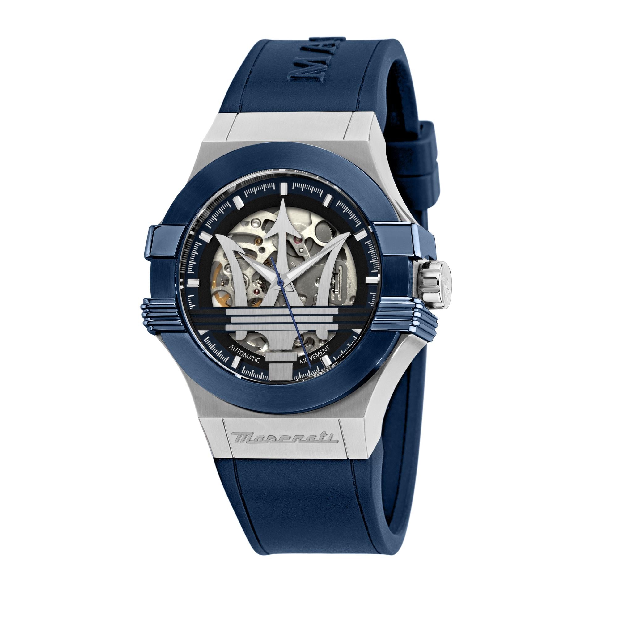 Maserati Potenza Quarz Skelett Zifferblatt Blau Silikonarmband Herren Uhr R8821108035
