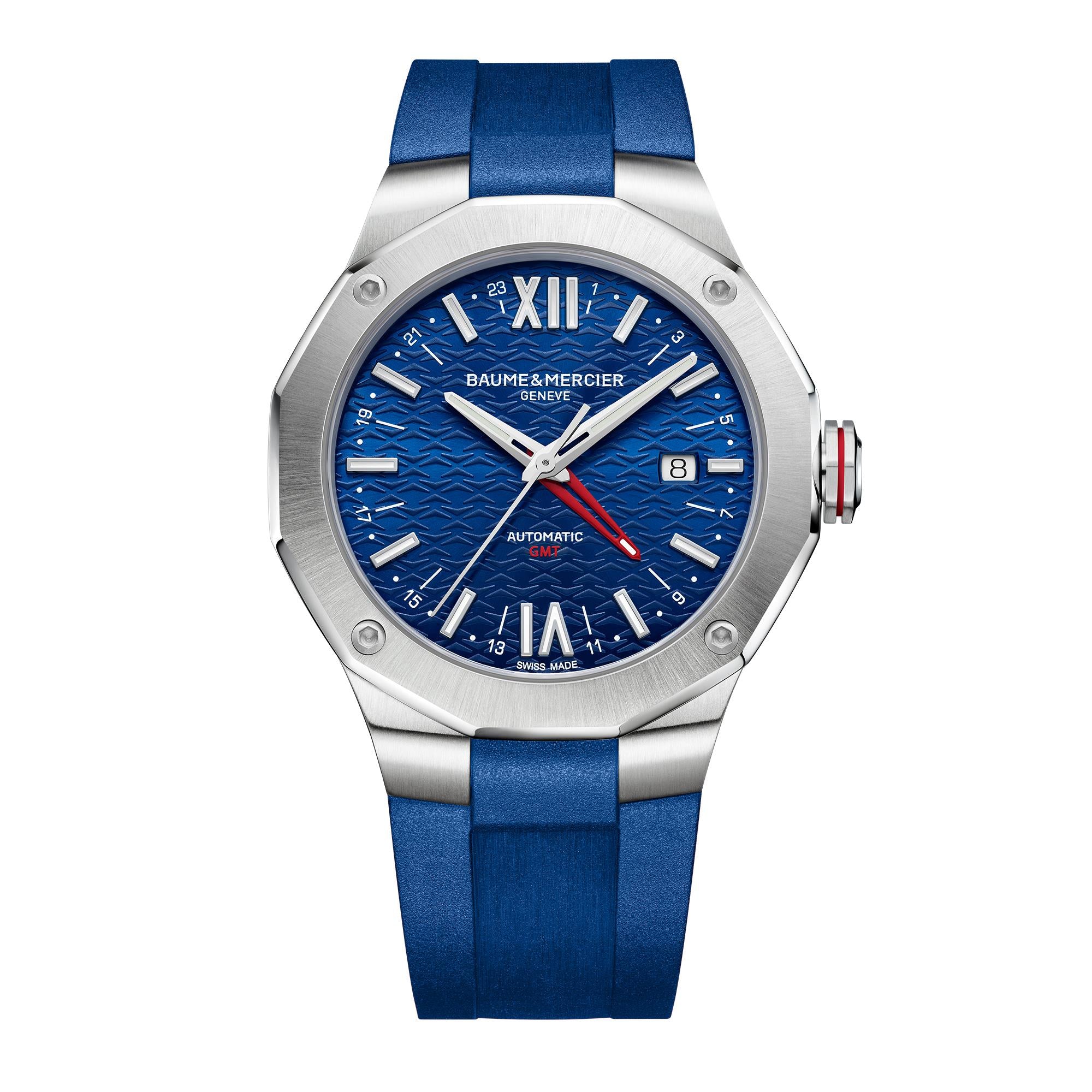 Baume & Mercier Riviera Swiss Made Automatic Blue GMT Dial Blue Rubber Strap Men's Watch BM0A10659
