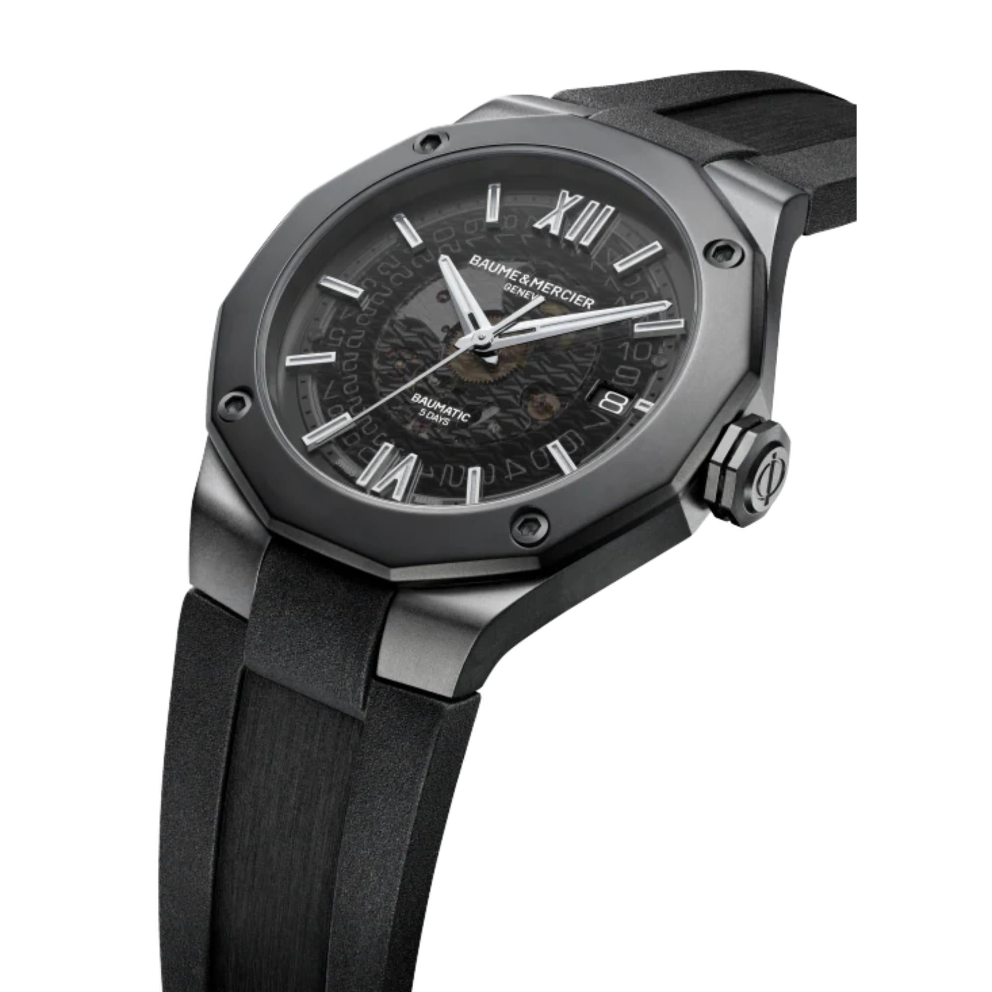 Baume & Mercier Riviera Baumatic Automatic Grey Dial Black Rubber Strap Men's Watch BM0A10617