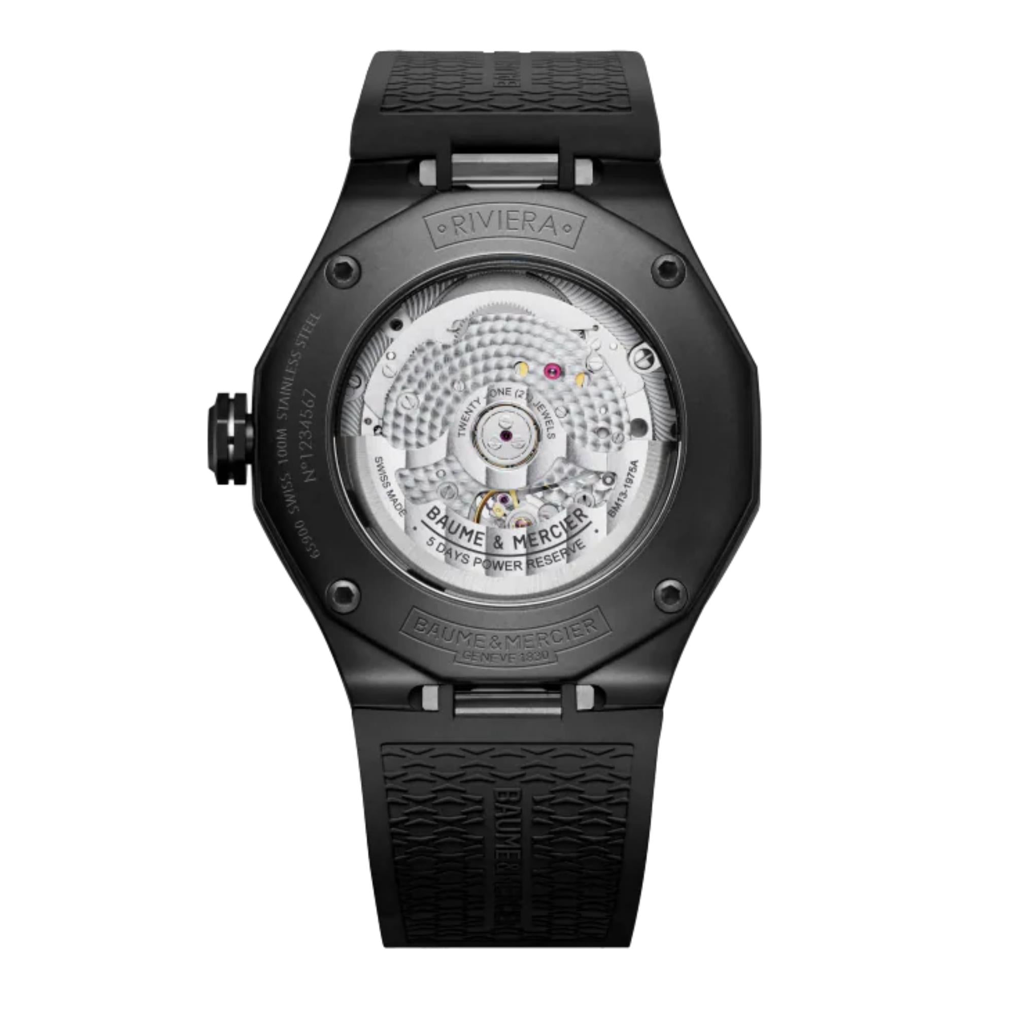 Baume & Mercier Riviera Baumatic Automatic Grey Dial Black Rubber Strap Men's Watch BM0A10617