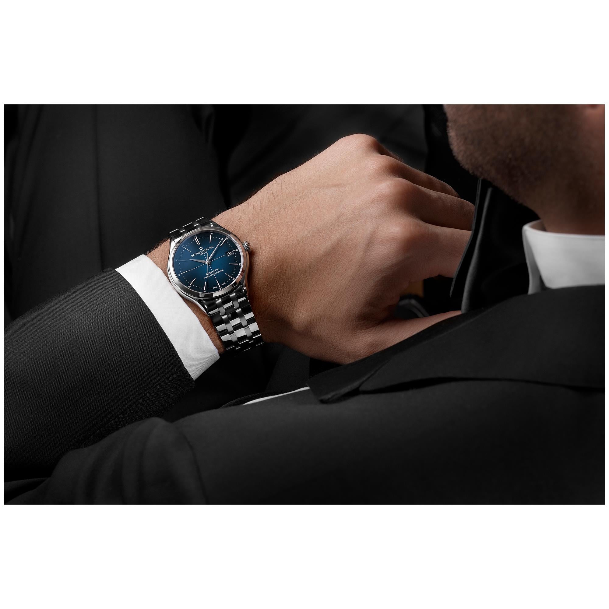 Baume & Mercier Clifton Baumatic Automatik Blaues Zifferblatt Edelstahlarmband Herren Uhr BM0A10468