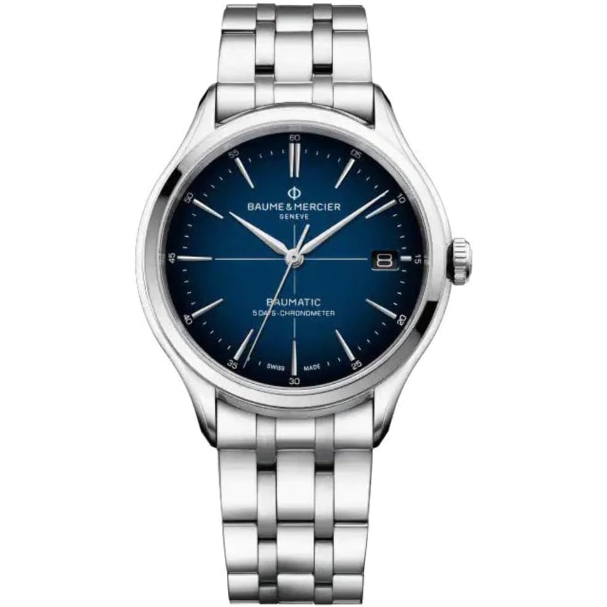 Baume & Mercier Clifton Baumatic Automatik Blaues Zifferblatt Edelstahlarmband Herren Uhr BM0A10468
