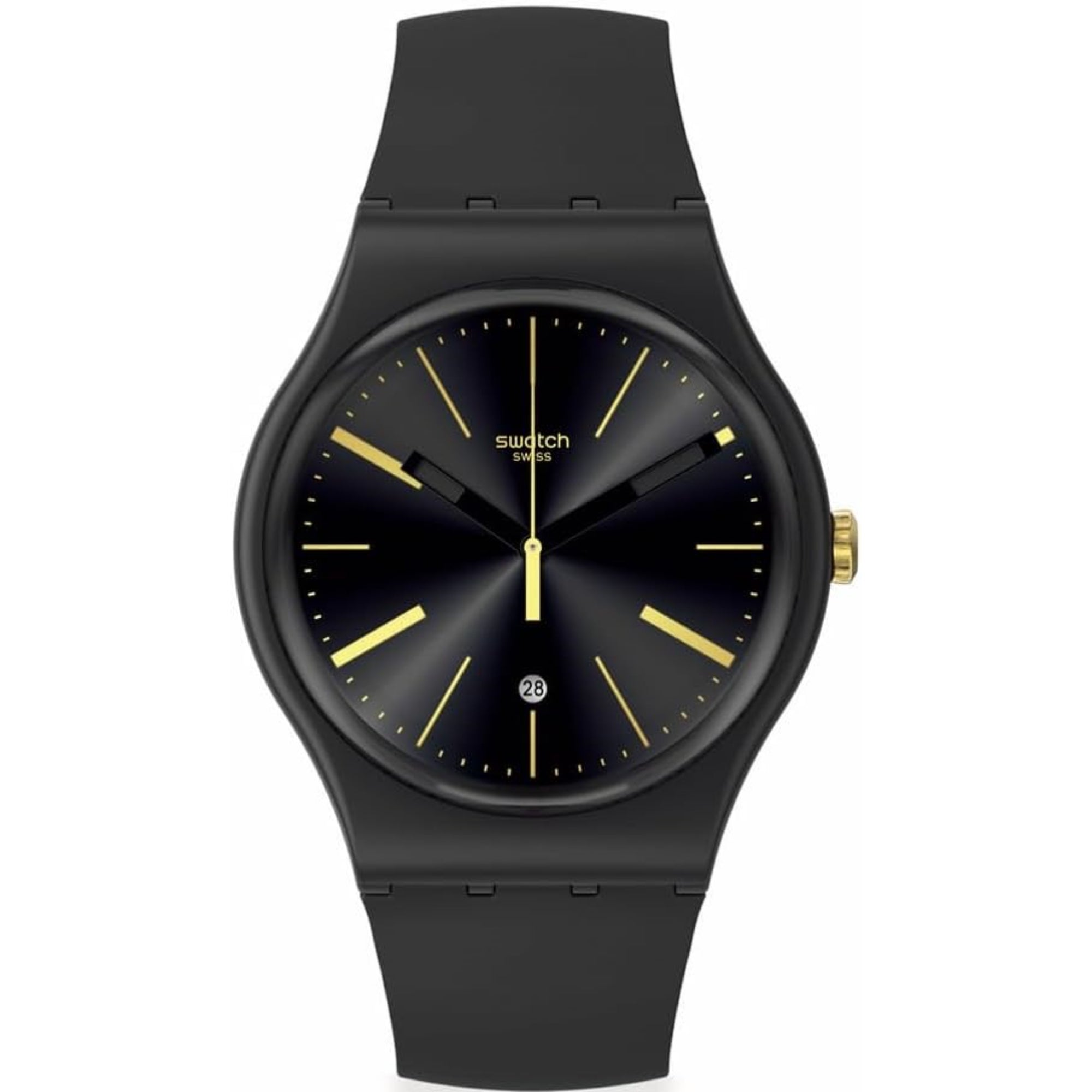 Swatch Holiday Collection A Dash Of Yellow Black Dial Silicone Strap Unisex Watch SO29B403