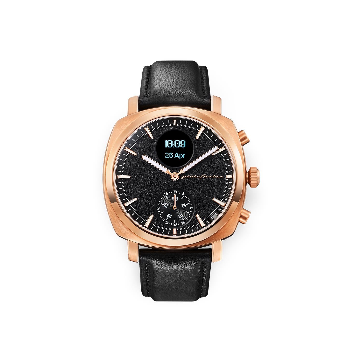 Pininfarina Senso Hybrid Sunburst Rose Black Dial Leather Watch PMH01A-03