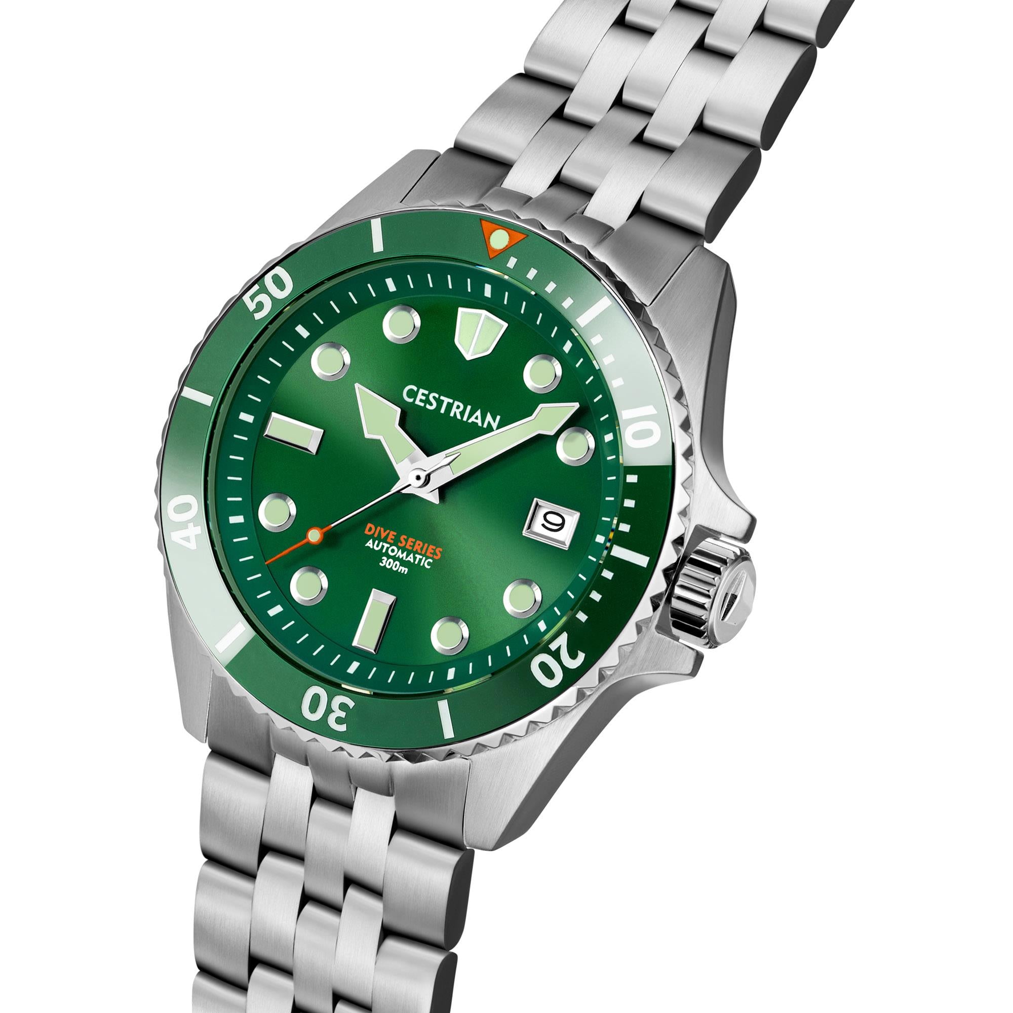 Cestrian Dive Series Hulk Green Dial Green Ceramic Bezel Steel Bracelet Automatic Men's Watch CD311B0773V1