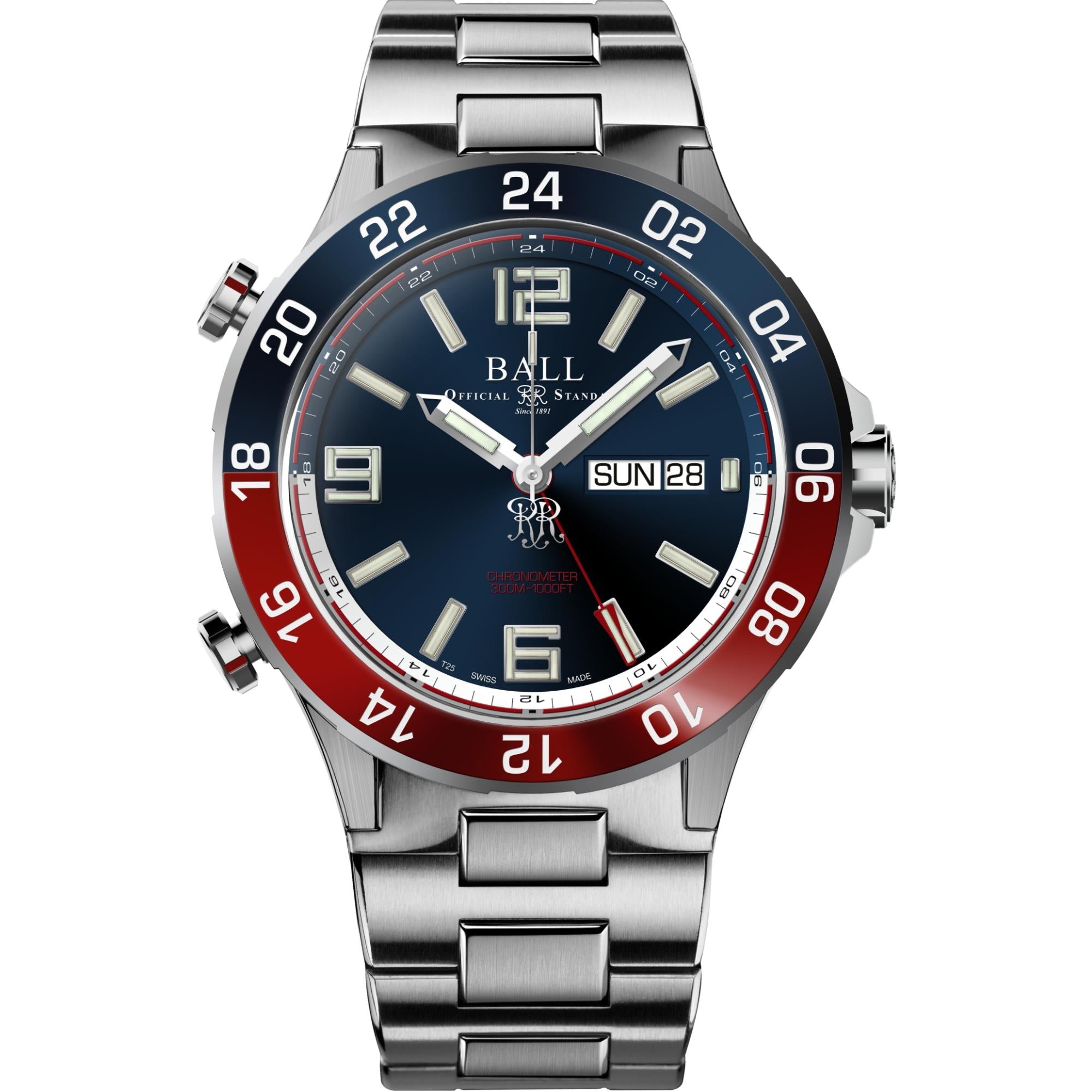 Ball Roadmaster Marine GMT Automatik Blaues Zifferblatt Titanarmband Herren Uhr DG3222A-S1CJ-BE