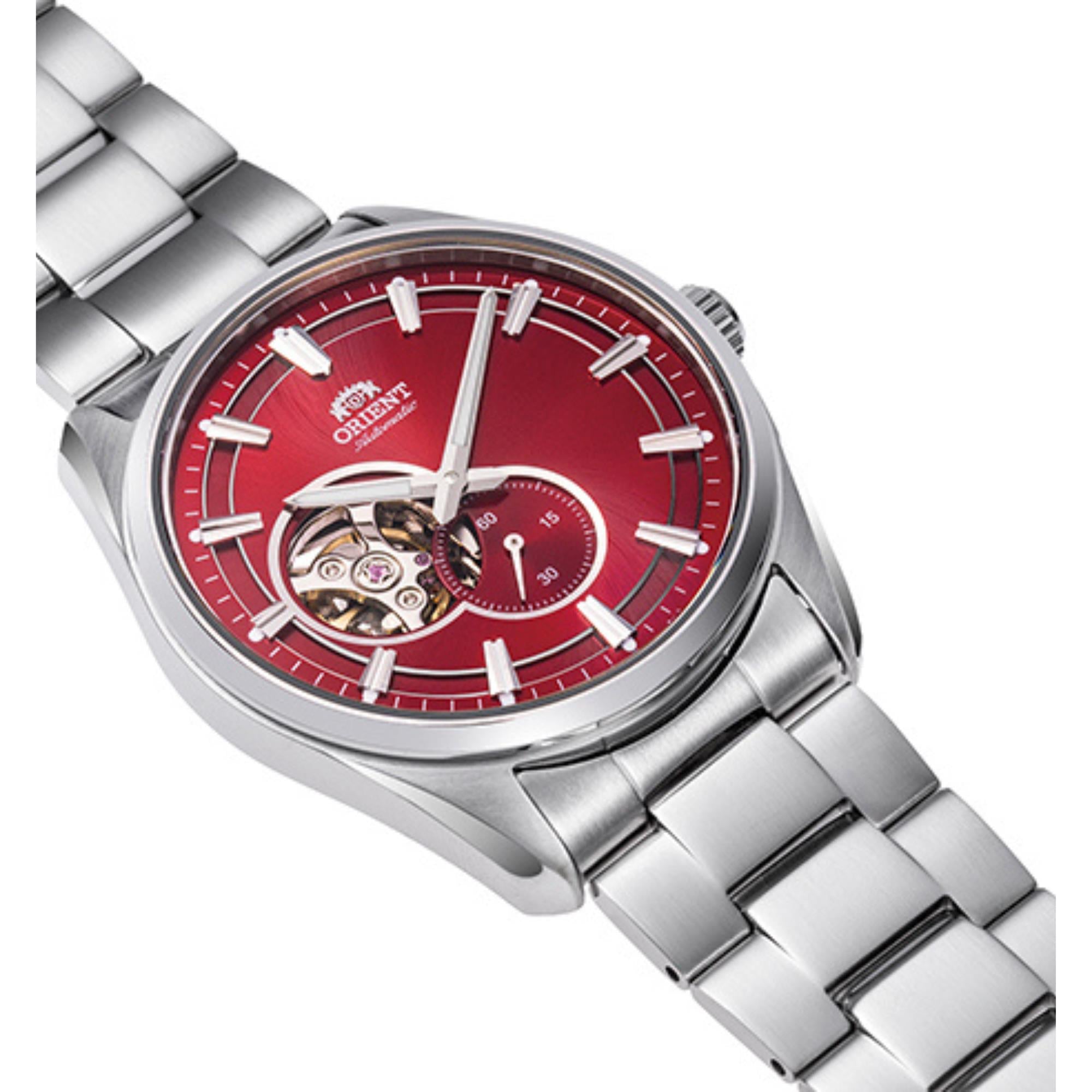 Orient Stretto 41mm Semi Skeleton Red Dial Steel Mens Automatic Watch RA-AR0010R10B