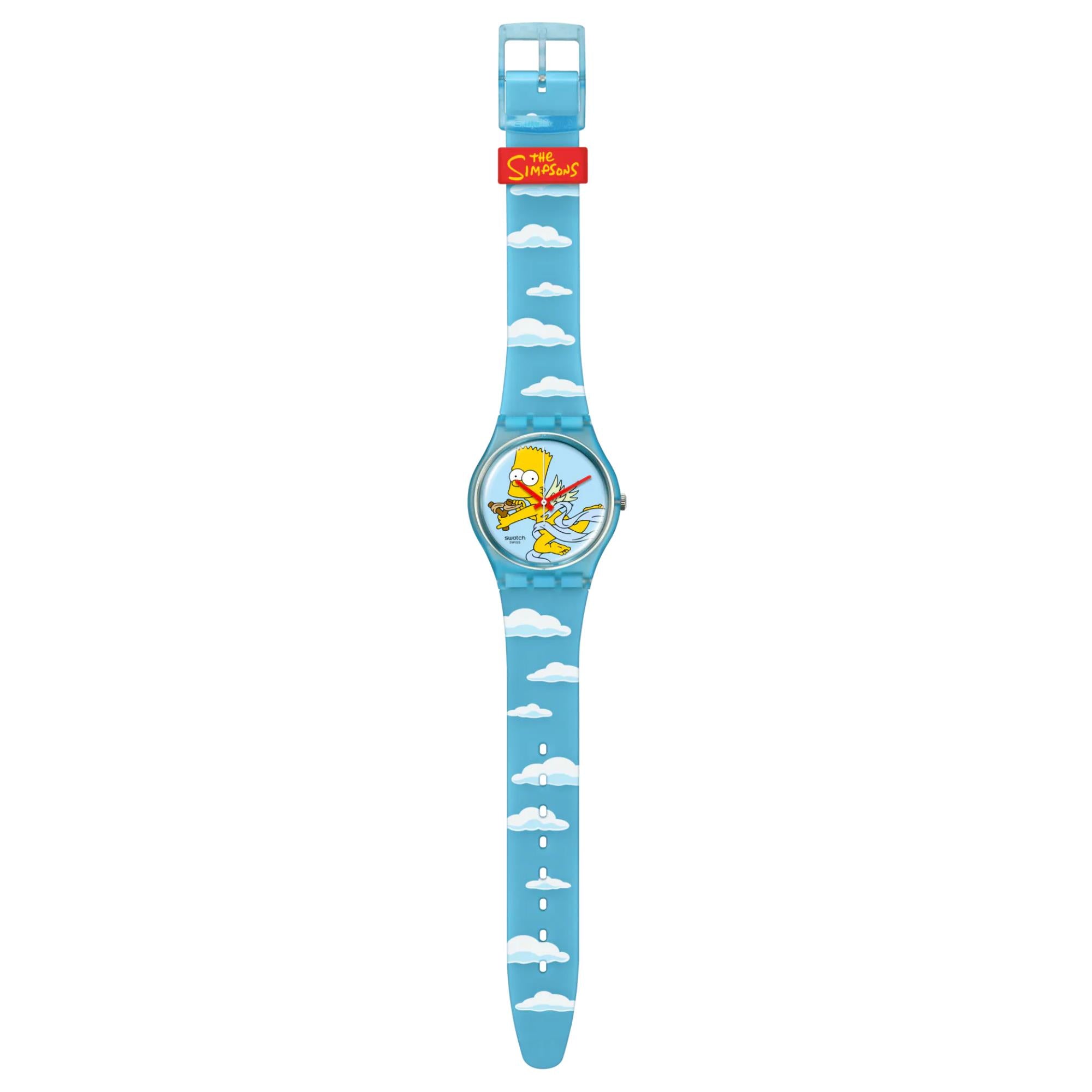 Swatch Die Simpsons Kollektion Engel Bart Quarz Blaues Zifferblatt Silikon Uhr SO28Z115