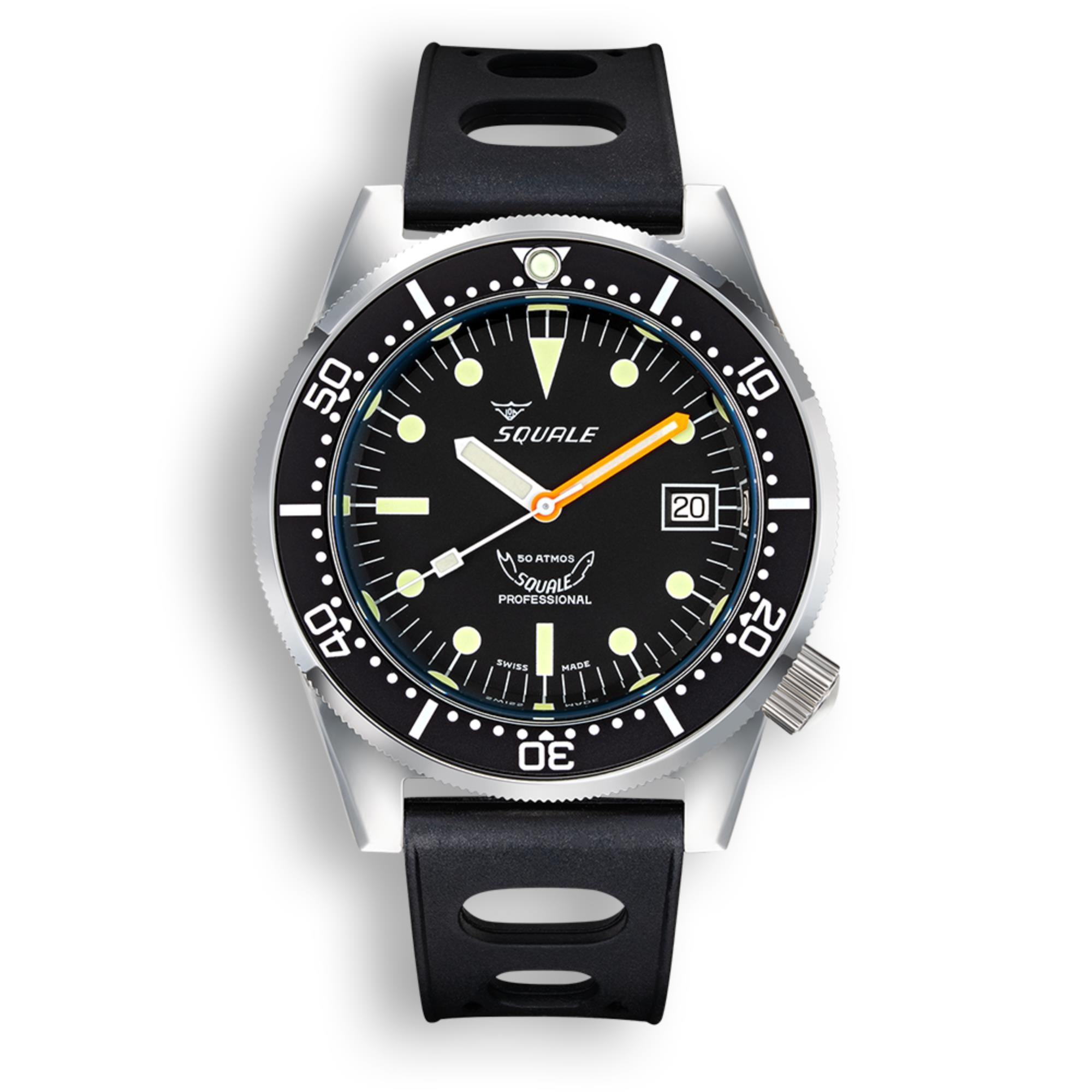 Squale 1521 Classic Automatik Schwarzes Zifferblatt Schwarzes Gummiarmband Herren Uhr 1521CL.NT
