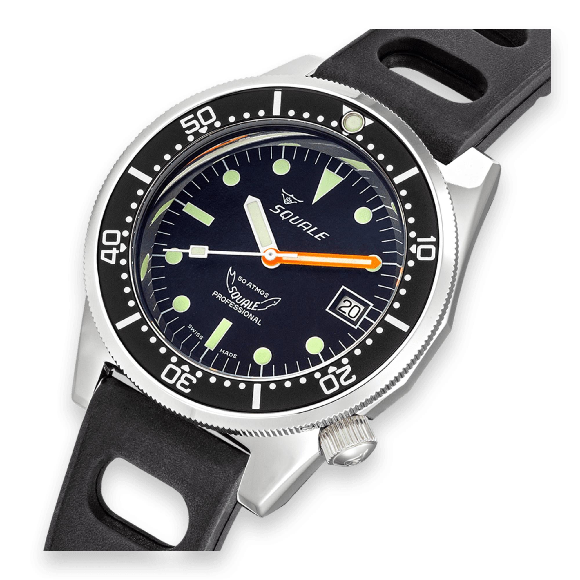 Squale 1521 Classic Automatik Schwarzes Zifferblatt Schwarzes Gummiarmband Herren Uhr 1521CL.NT