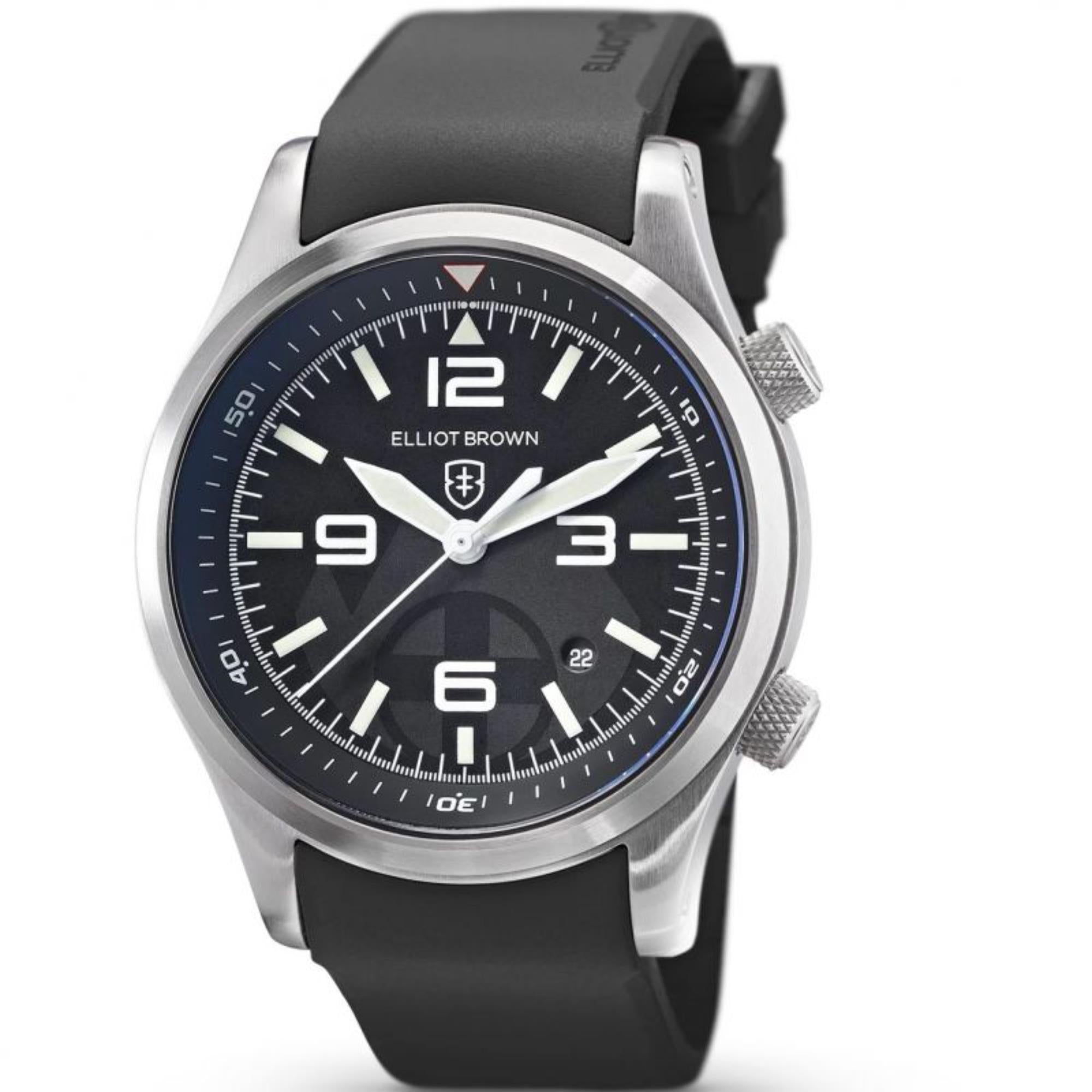 Elliot Brown Canford Mountain Rescue Schwarzes Zifferblatt Schwarzes Gummi Armband Herren Uhr 202-012-R01