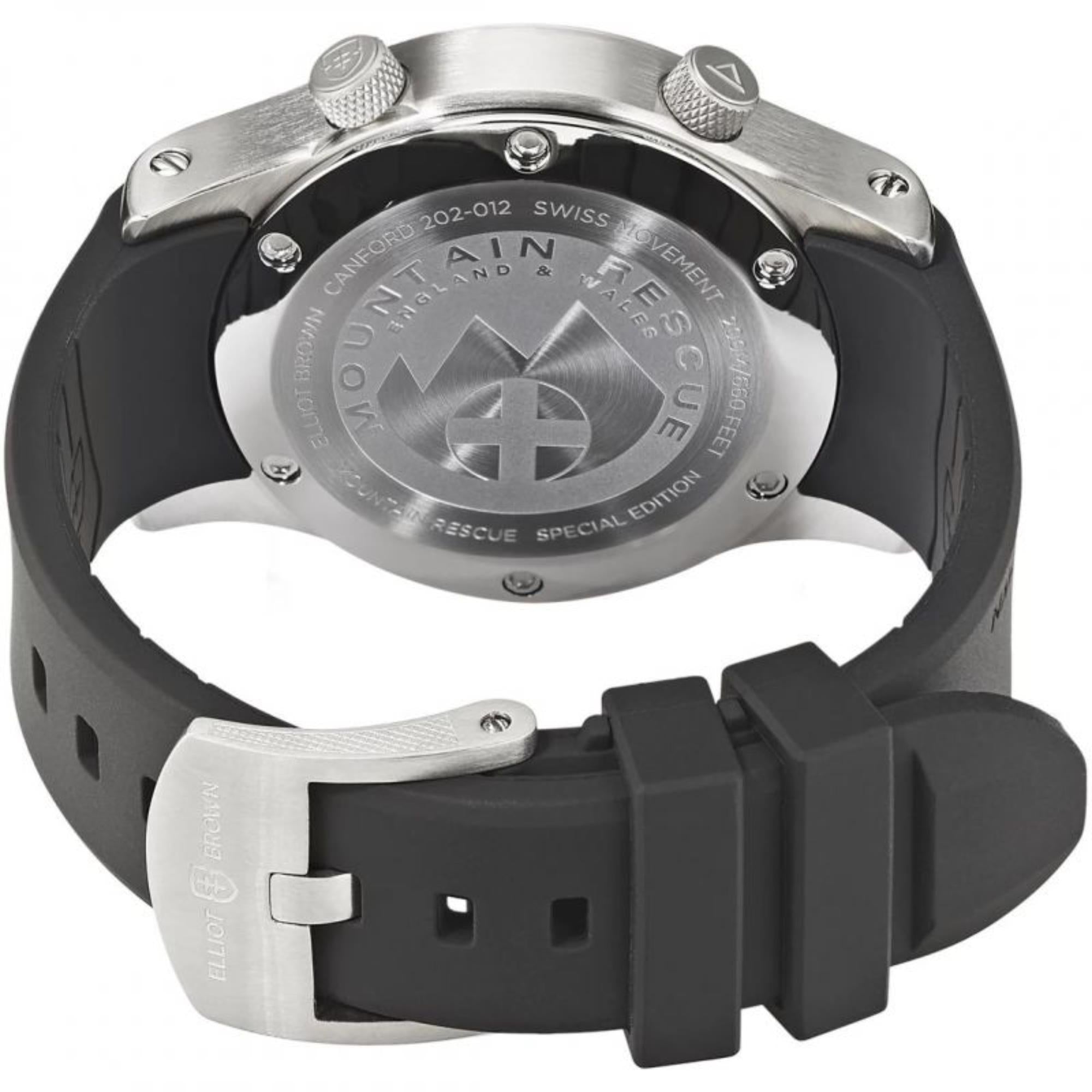 Elliot Brown Canford Mountain Rescue Schwarzes Zifferblatt Schwarzes Gummi Armband Herren Uhr 202-012-R01