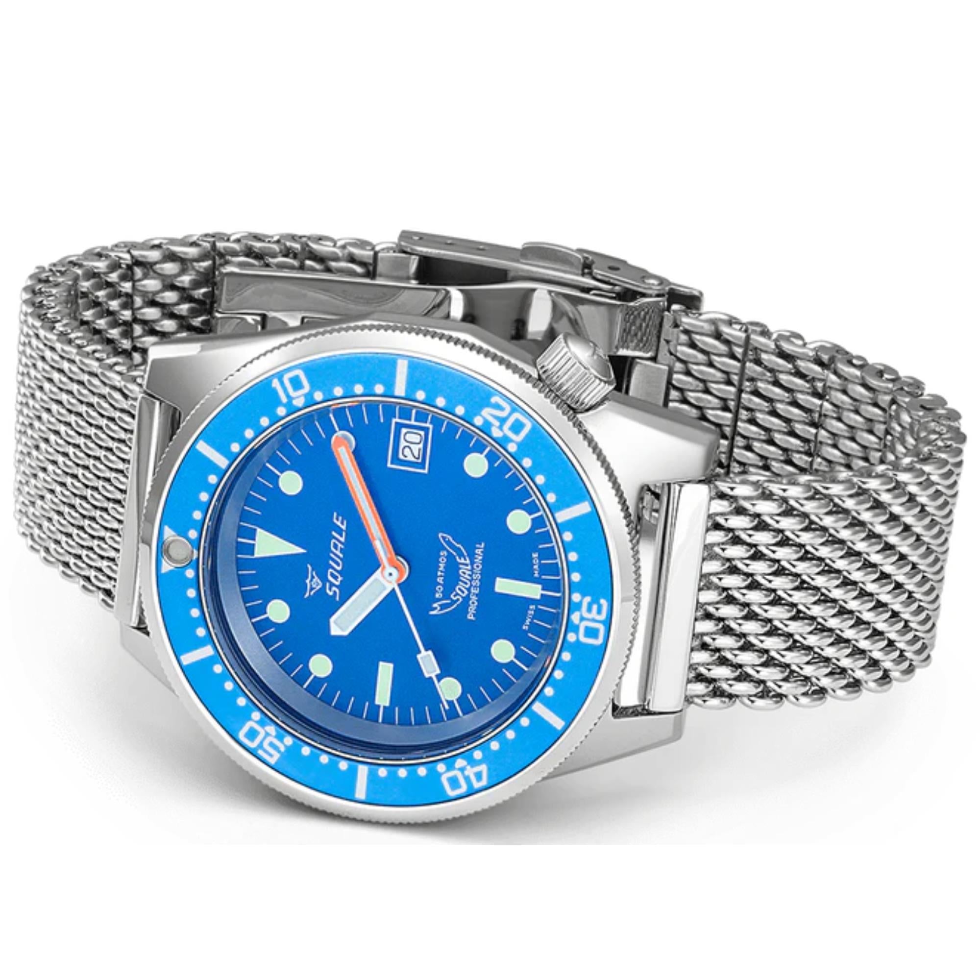 Squale 1521 Ocean Mesh Automatik Blaues Zifferblatt Milanese Edelstahlarmband Herren Uhr 1521OCN.ME20
