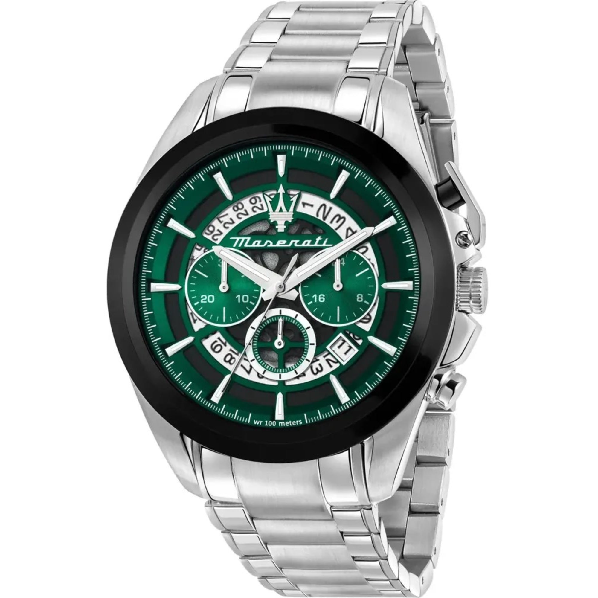 Maserati Traguardo Quarz Chronograph Grünes Zifferblatt Stahlarmband Herren Uhr R8873612060