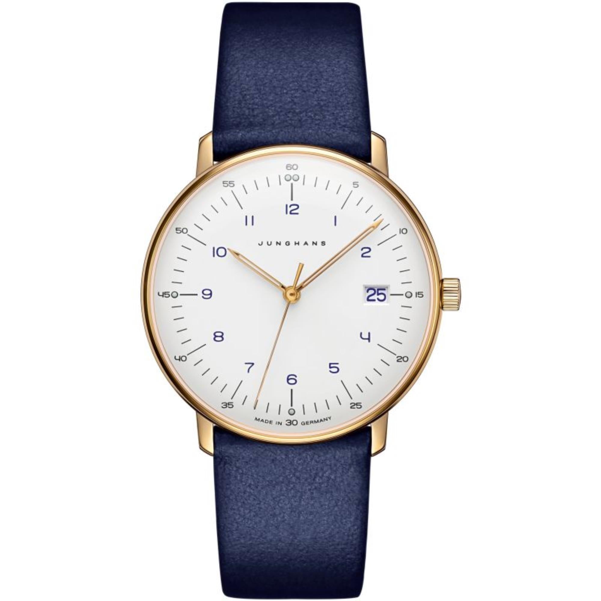 Junghans Max Bill Damen Quartz White Dial Blue Leather Strap Ladies Watch 047/7851.04