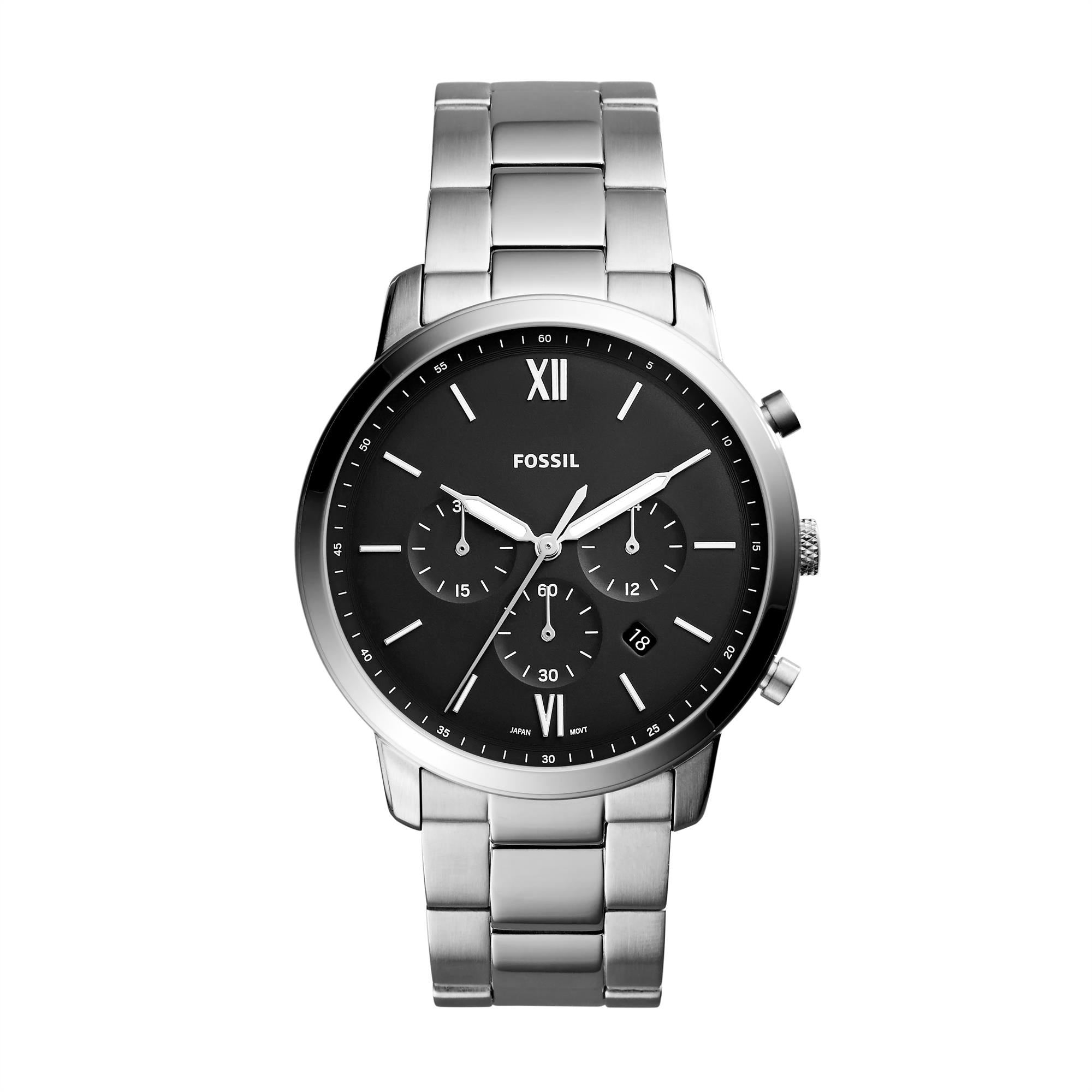 Fossil Neutra 44mm Chronograph Black Dial Steel Mens Quartz Watch FS5384