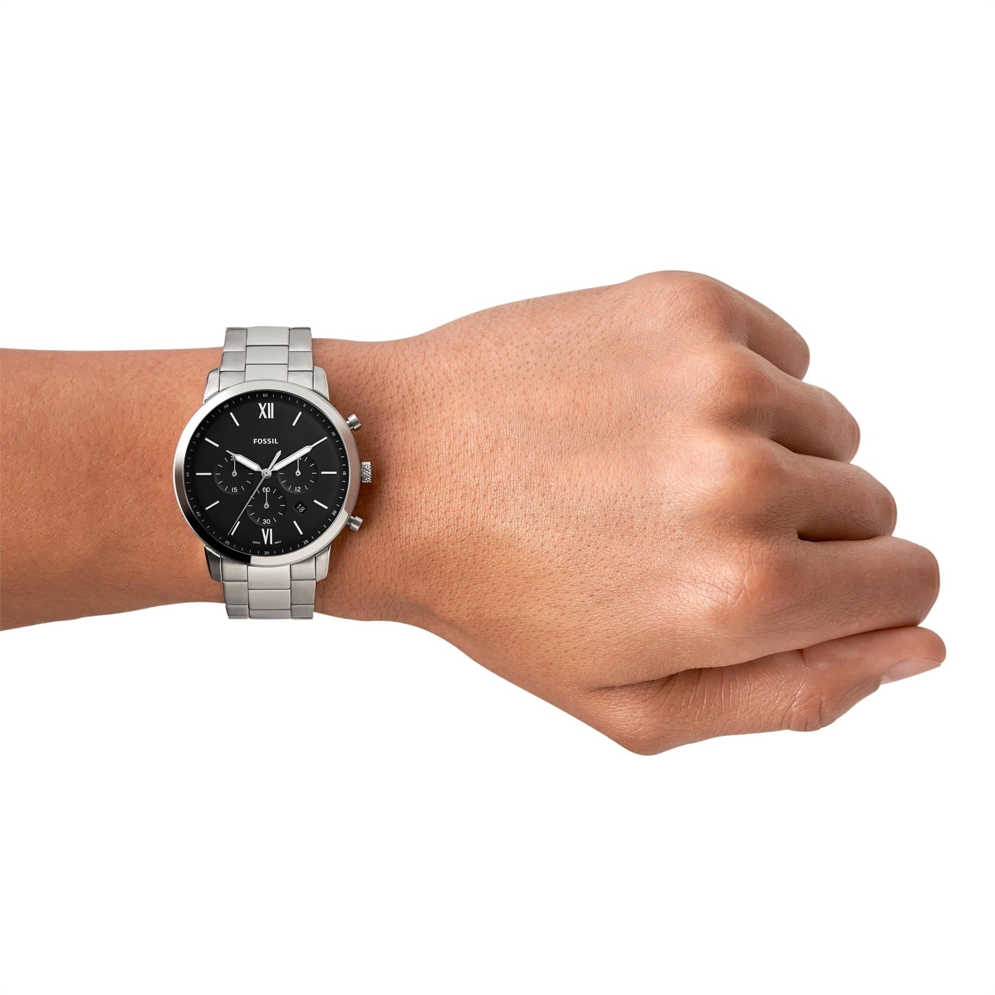 Fossil Neutra 44mm Chronograph Black Dial Steel Mens Quartz Watch FS5384