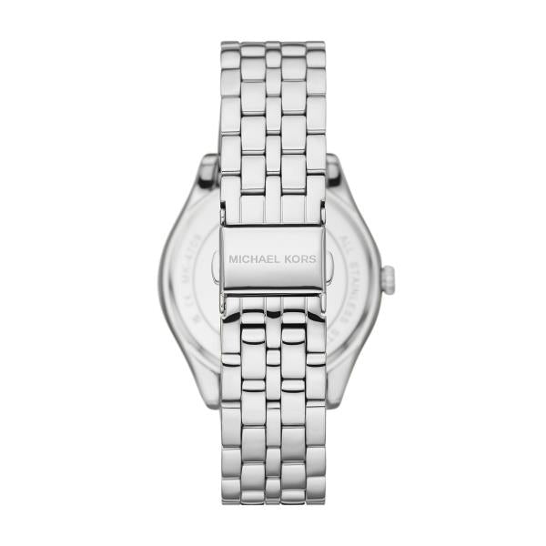 Michael Kors Harlowe Kristallverzierte Silberfarbene Edelstahl Weißes Zifferblatt Damen Uhr MK4708