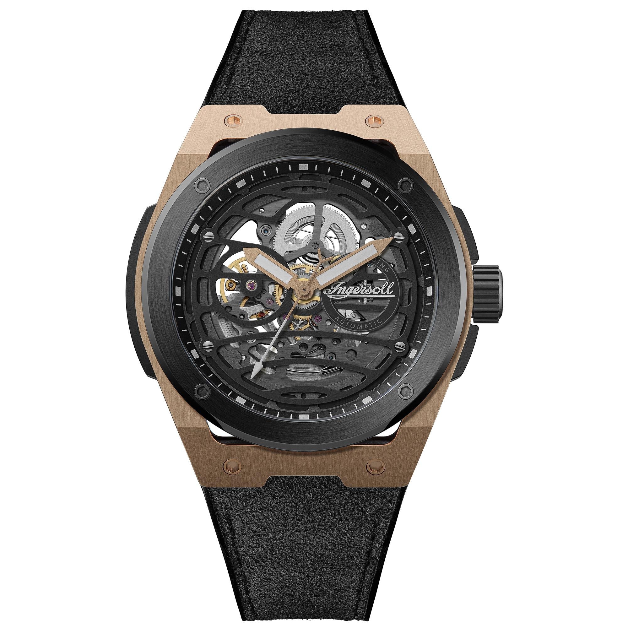 Ingersoll 1892 Der Springfield Automatik Herren Uhr mit Schwarzem Zifferblatt und Schwarzem PU-Armband - I15202