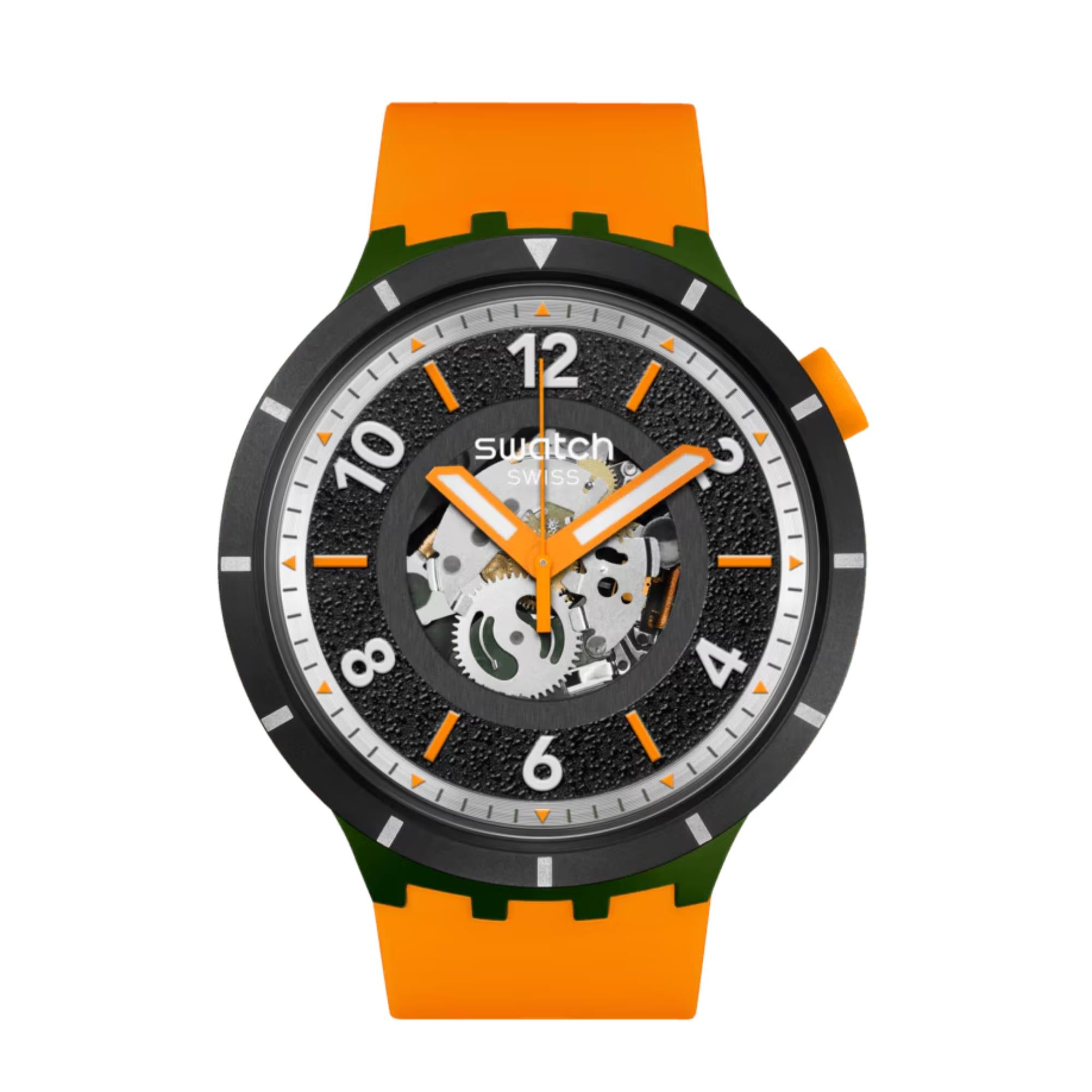 Swatch Big Bold Fall-Iage Black Dial Silicone Strap Watch SB03G107