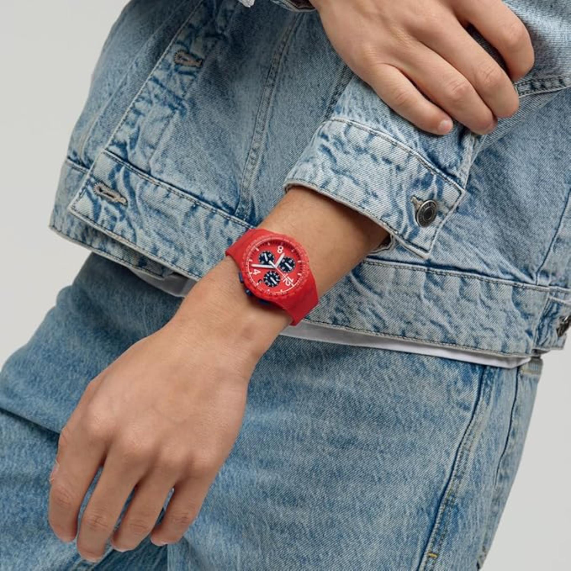 Swatch Primarily Chronograph Red Dial Men’s Watch SUSR407